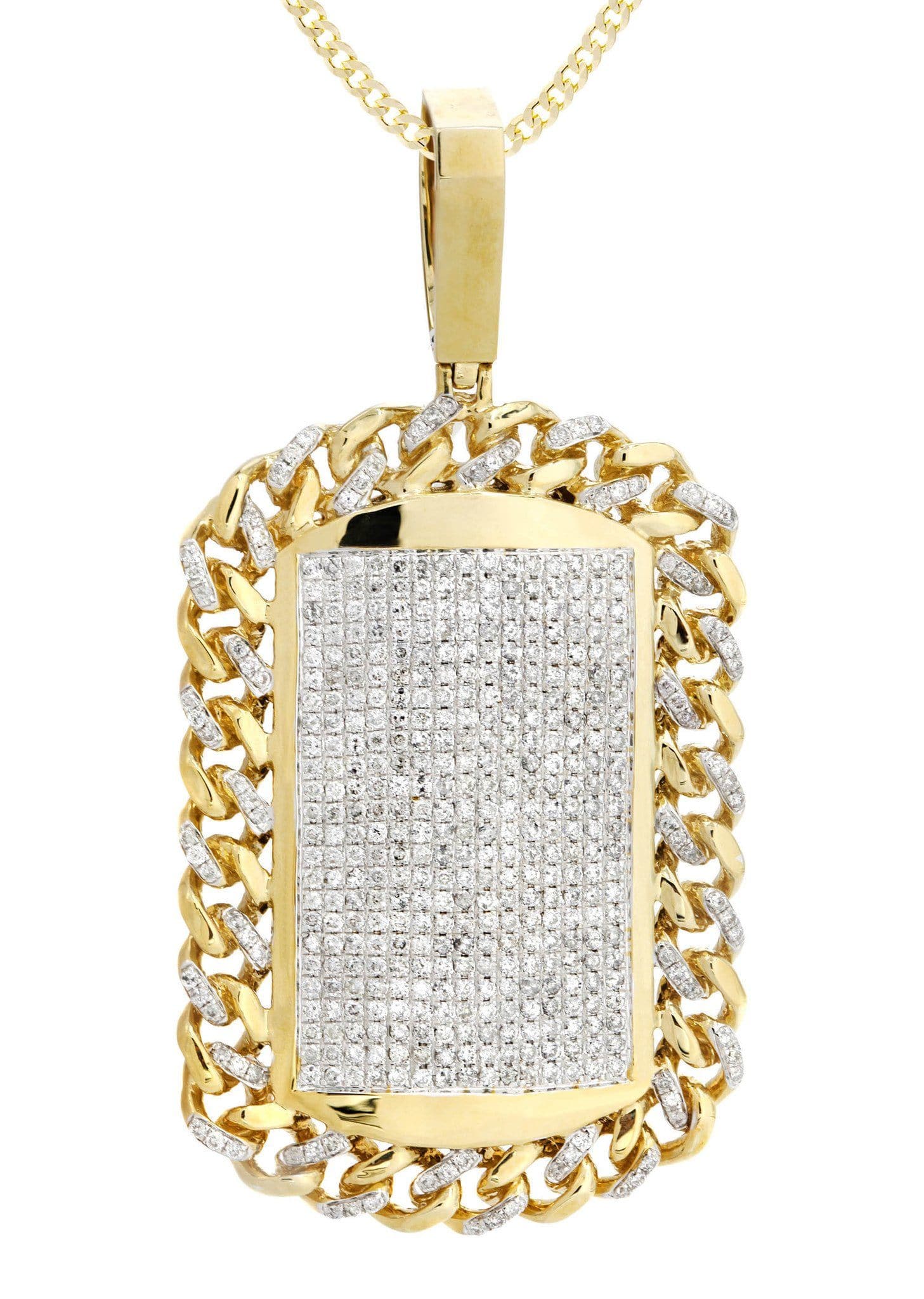 14K Yellow Gold Dog Tag Pendant Necklace with 4.65 Carat Diamonds - Elegant Jewelry Gift for Women, Perfect for Anniversaries & Special Occasions