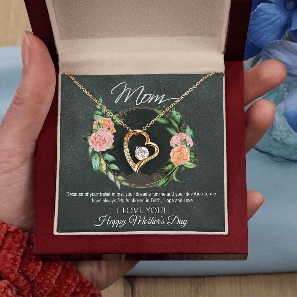 Mother's Day Gift - Sterling Silver Heart Necklace with Cubic Zirconia & Engraved Message - Perfect for Anniversary, Birthday & Valentine's Day