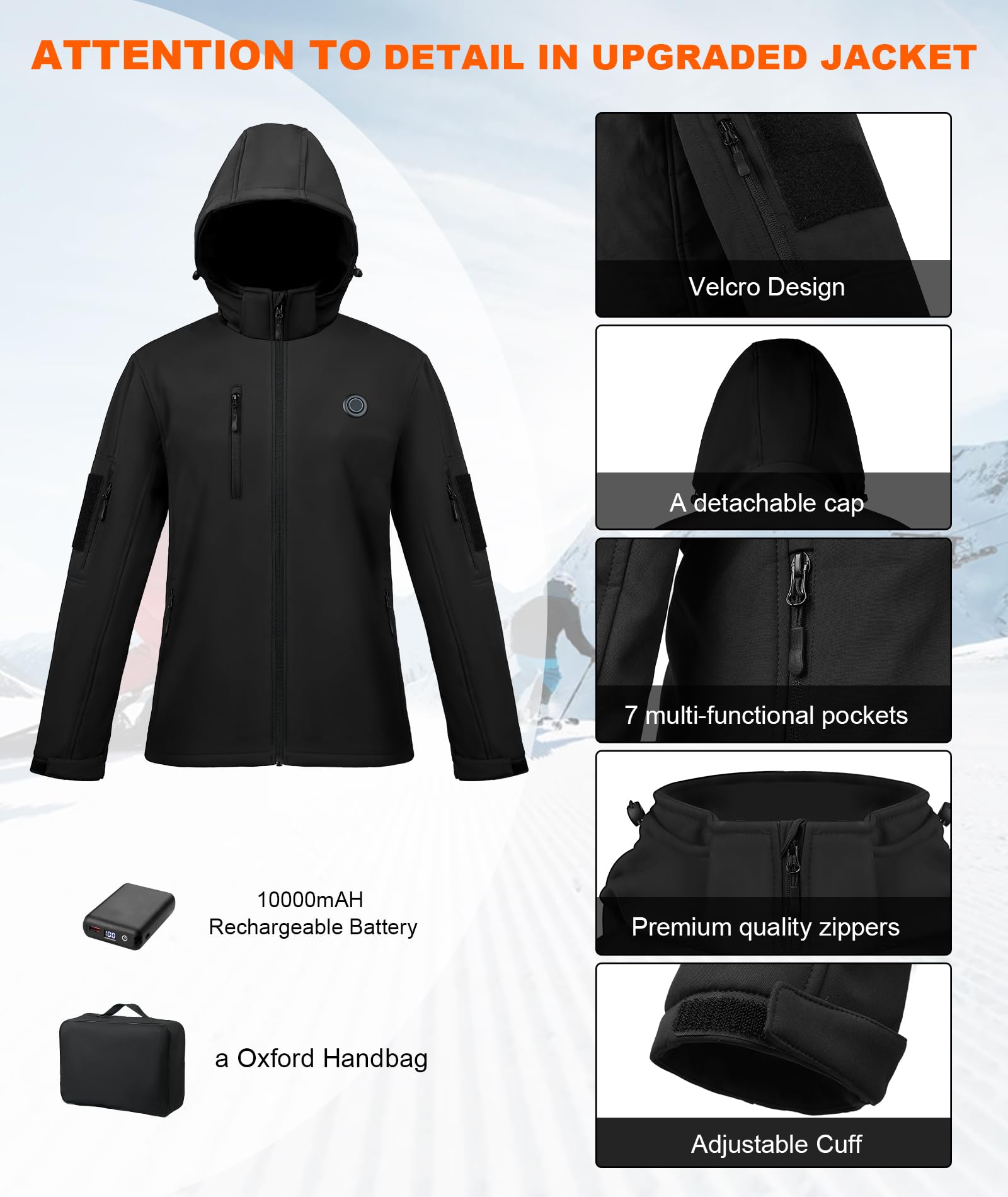 Women's Heated Jacket with Rechargeable 12000mAh Battery - Waterproof Windproof Winter Coat with 3 Adjustable Heating Levels | Perfect for Skiing, Snowboarding & Outdoor Activities