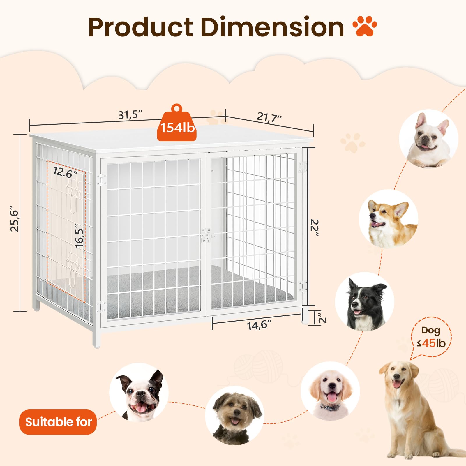 Premium Wooden Dog Crate Furniture with Plush Cushion - Double Door Heavy Duty Dog Kennel for Small Medium & Large Dogs - Indoor Dog House End Table (31.5