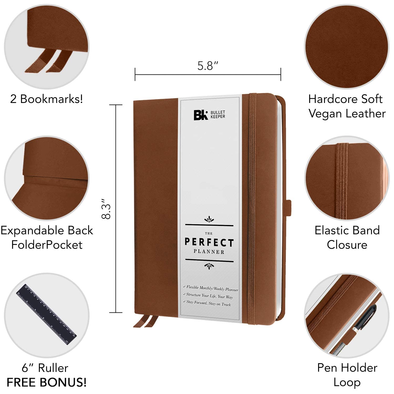 2025-2026 Undated Weekly & Monthly Planner - A5 Brown Hardcover Daily Organizer with Sticker Set for Productivity, School & Work | Perfect for Students, Professionals & Goal Tracking