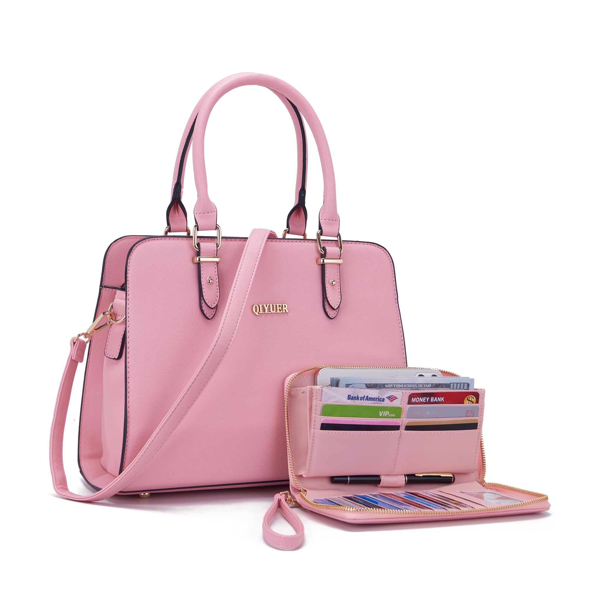 Stylish Qiyuer Women's Satchel Purse & Wallet Set - Top Handle Work Tote Bag (2-Piece) - Perfect for Office, Travel & Everyday Use