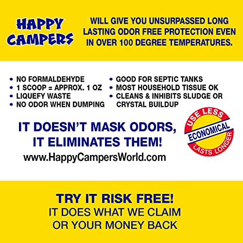 Happy Campers RV Black Tank Treatment - 130 Doses for Odor Elimination in Camper & RV Holding Tanks | Perfect for Long Road Trips & Camping Adventures