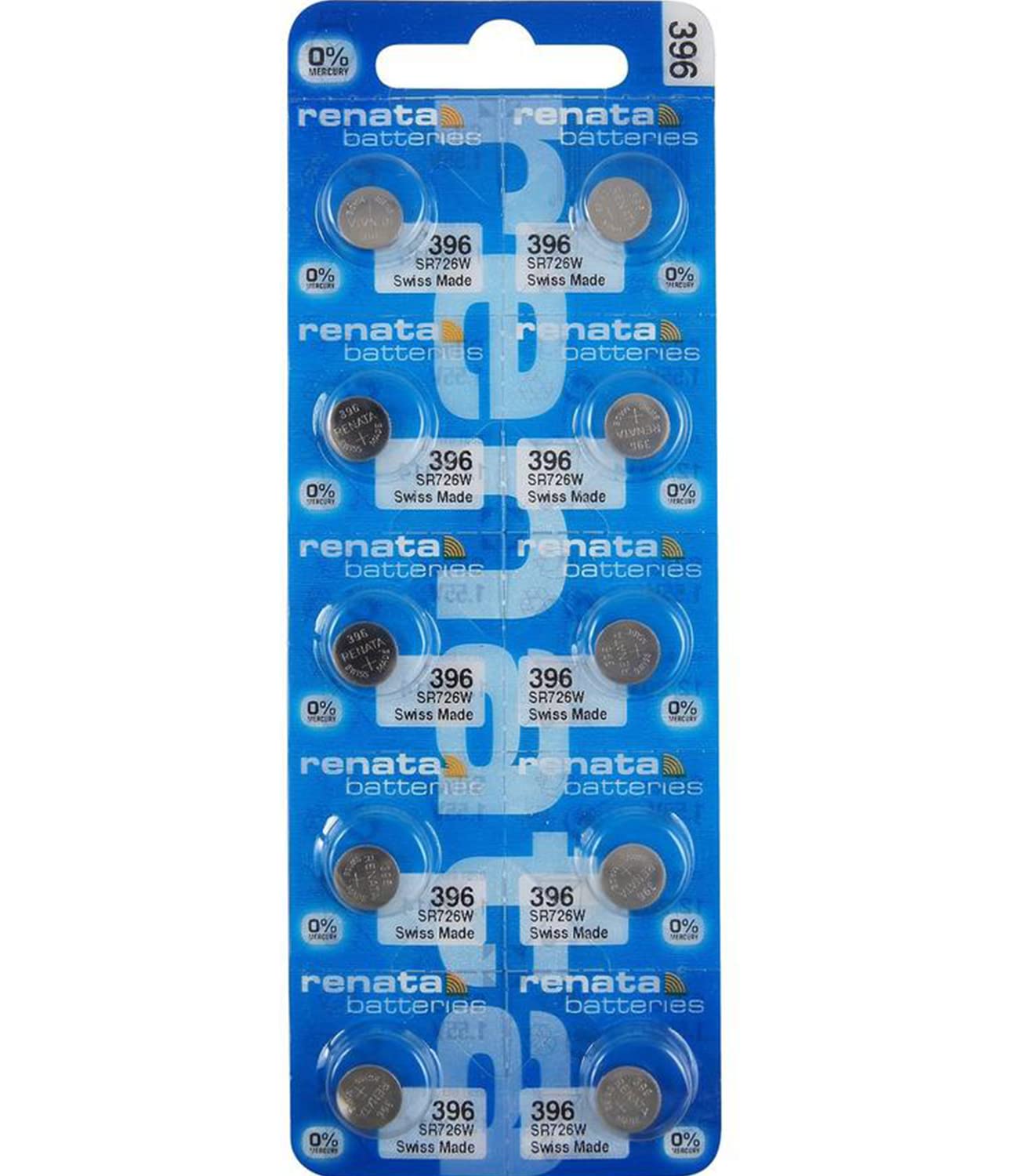 Renata 396 SR726W Silver Oxide Watch Batteries - 1.55V Long-Lasting Power (10-Pack) for Watches, Calculators & Medical Devices
