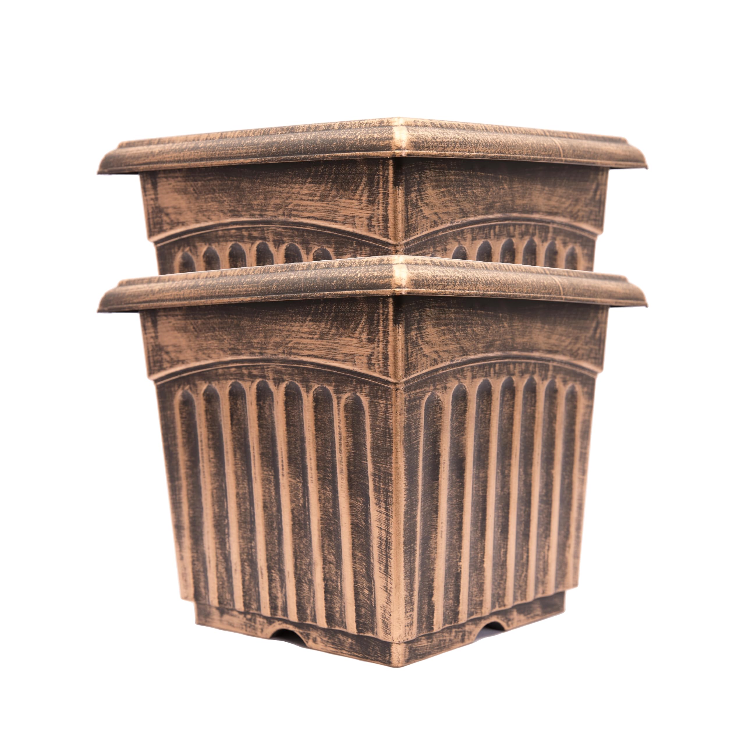Set of 2 Rustic Greek Column 9-Inch Square Planters - Indoor/Outdoor Flower Pots for Garden, Patio, Office & Home Decor (Medium, Gold) | Perfect for Succulents, Herbs & Small Plants