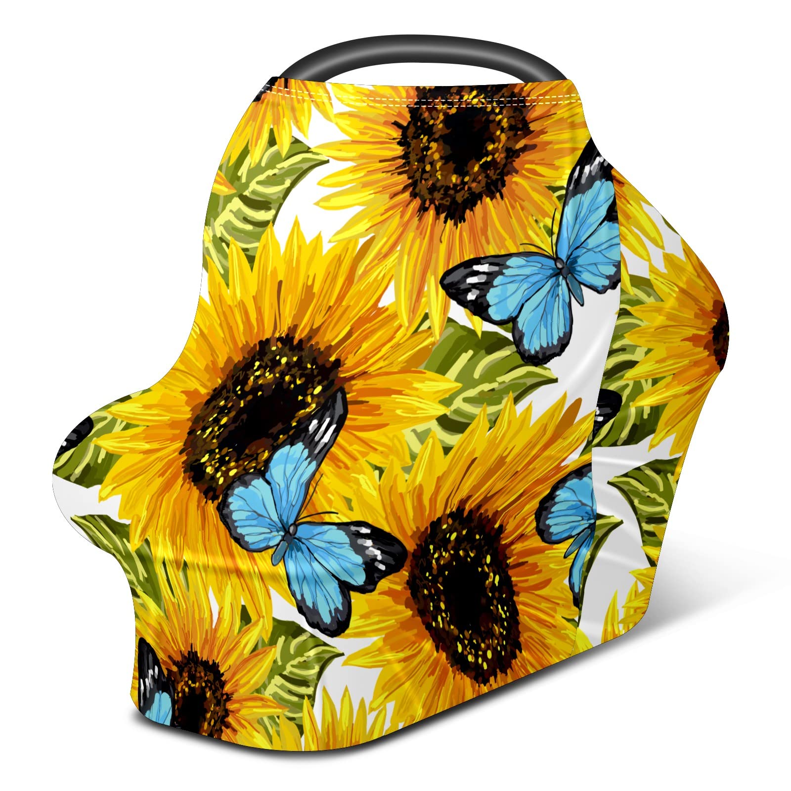 Sunflower & Butterfly Baby Car Seat Cover - Soft, Breathable & Stretchy Nursing Cover for Boys & Girls - Multi-Use Infant Stroller Canopy & Breastfeeding Scarf - Perfect for Travel, Shopping & Outdoor Activities
