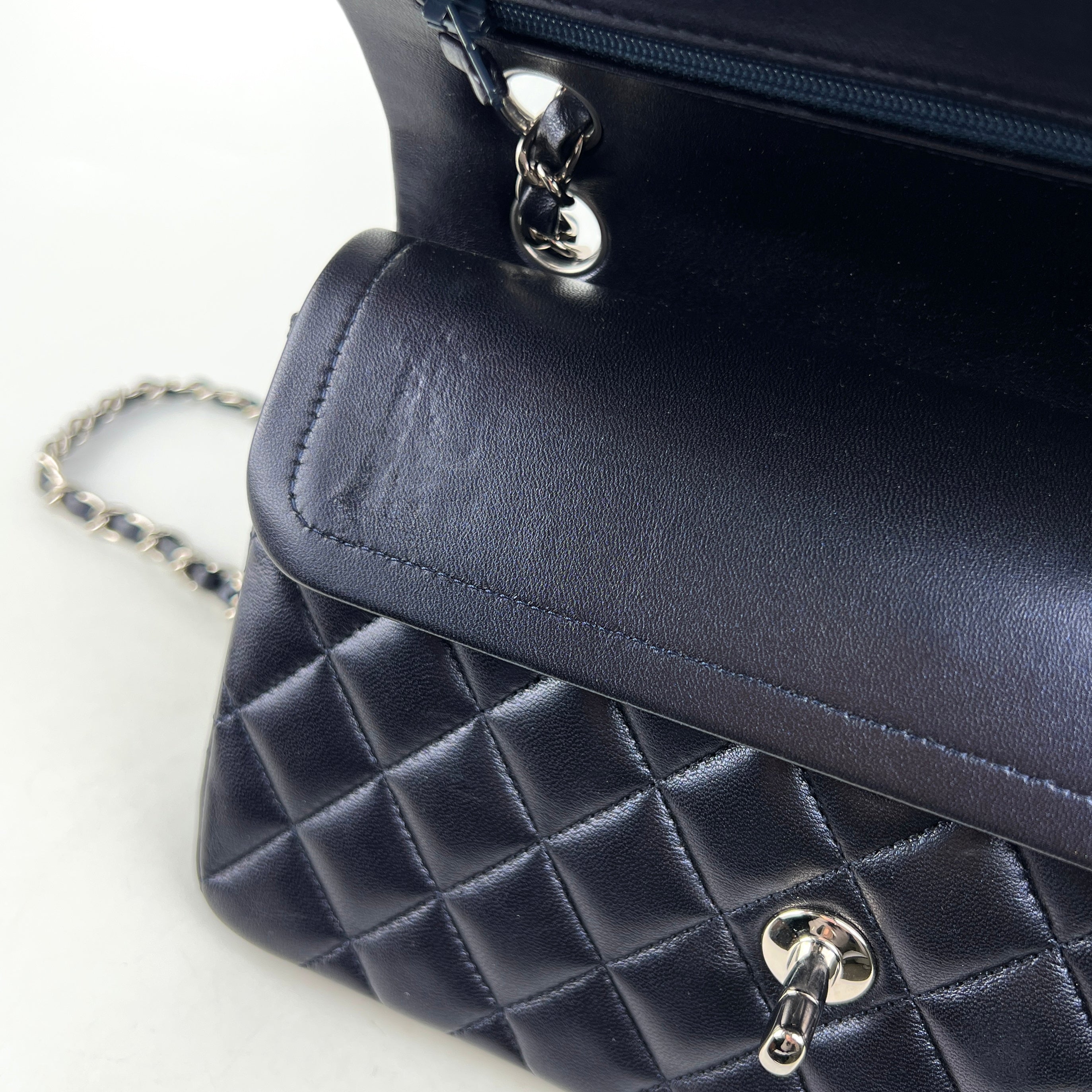 Chanel Small Double Classic Flap Bag in Metallic Navy Blue - Luxury Crossbody Purse for Women, Perfect for Evening Events & Date Nights