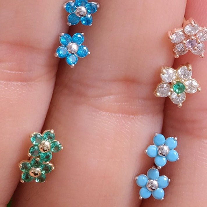 14K Yellow Gold Emerald Flower Stud Earrings for Women - Perfect for Weddings, Parties & Everyday Elegance