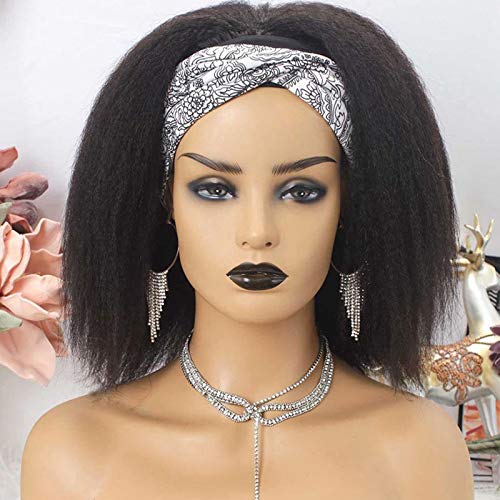 Brazilian Kinky Straight Human Hair Wigs for Women - Glueless Headband Wig in Natural Brown Color #2 & #4 (14 Inches) | Perfect for Daily Wear, Cosplay & Protective Styling