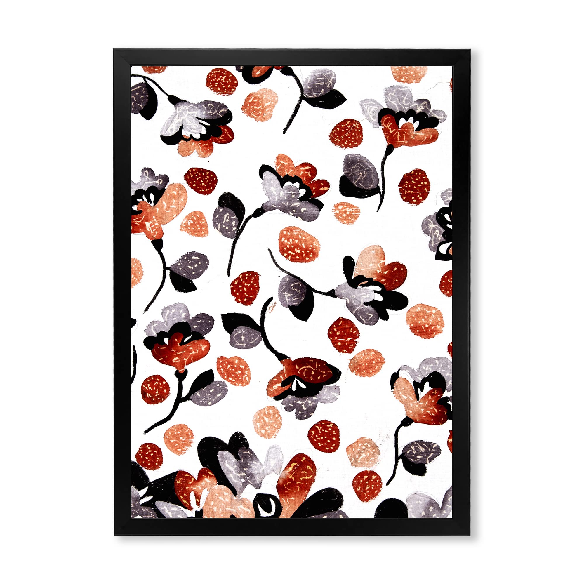 DesignQ Modern Floral Wall Art in Blue, Red & Orange - Bohemian & Eclectic Framed Canvas Print for Living Room, Bedroom & Office Decor