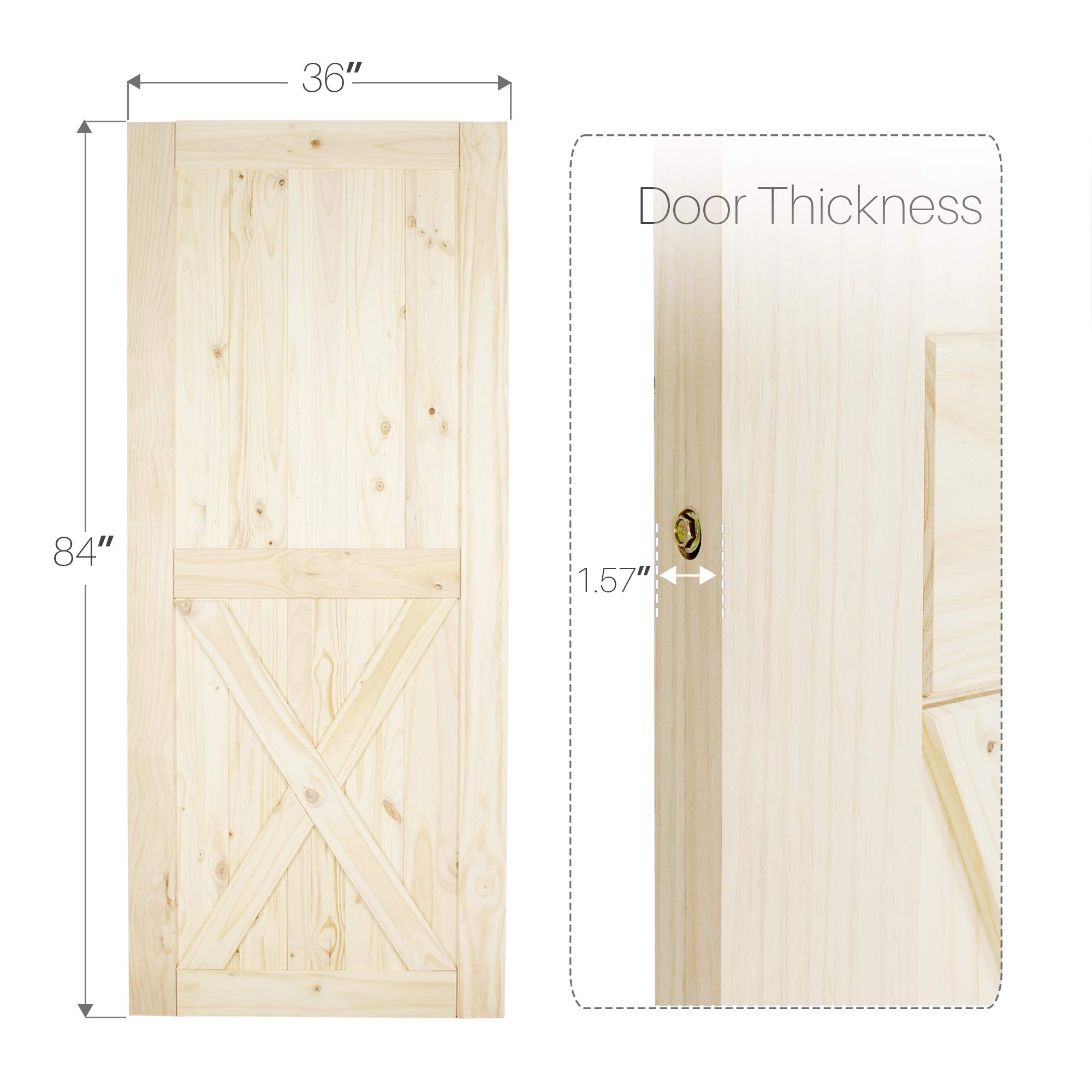 BELLEZE 36 Inch DIY Sliding Barn Door Kit - Unfinished Pine Wood for Farmhouse, Rustic & Modern Style - Perfect for Kitchen, Pantry, Bedroom, Living Room & Closet - Easy Installation & Customizable