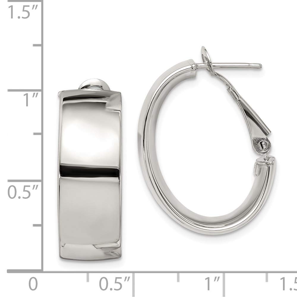 QE8419 Sterling Silver Polished Omega-Back Hoop Earrings for Women - Elegant Everyday Jewelry for Work, Date Night & Special Occasions