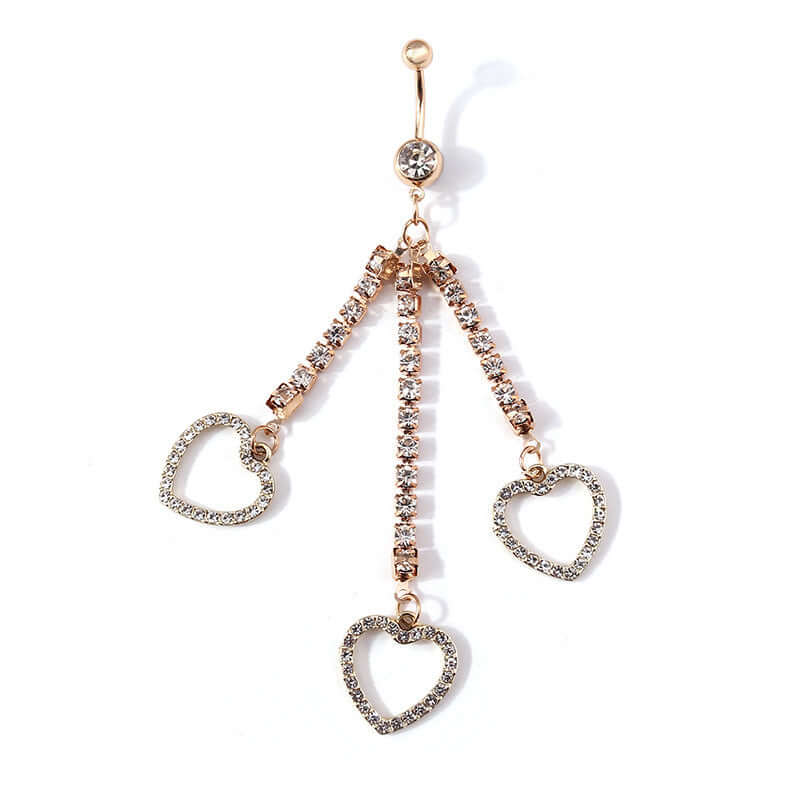 Gold Heart Zircon Tassel Belly Button Rings for Women | Stylish Navel Piercing Jewelry for Parties, Beach & Everyday Wear | YY080