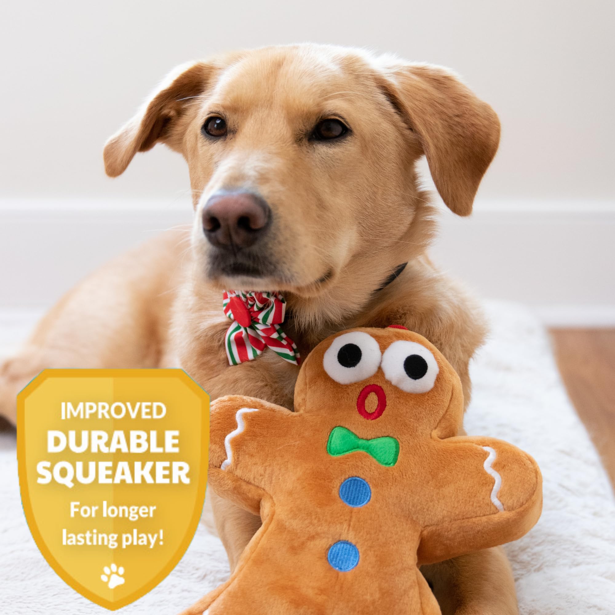 Huxley & Kent Ginger Snapped Large Plush Dog Toy with Squeaker - Funny Christmas Holiday Gift for Dogs | Durable & Safe Power Plush Chew Toy | Perfect for Playtime, Training Rewards & Holiday Gifting