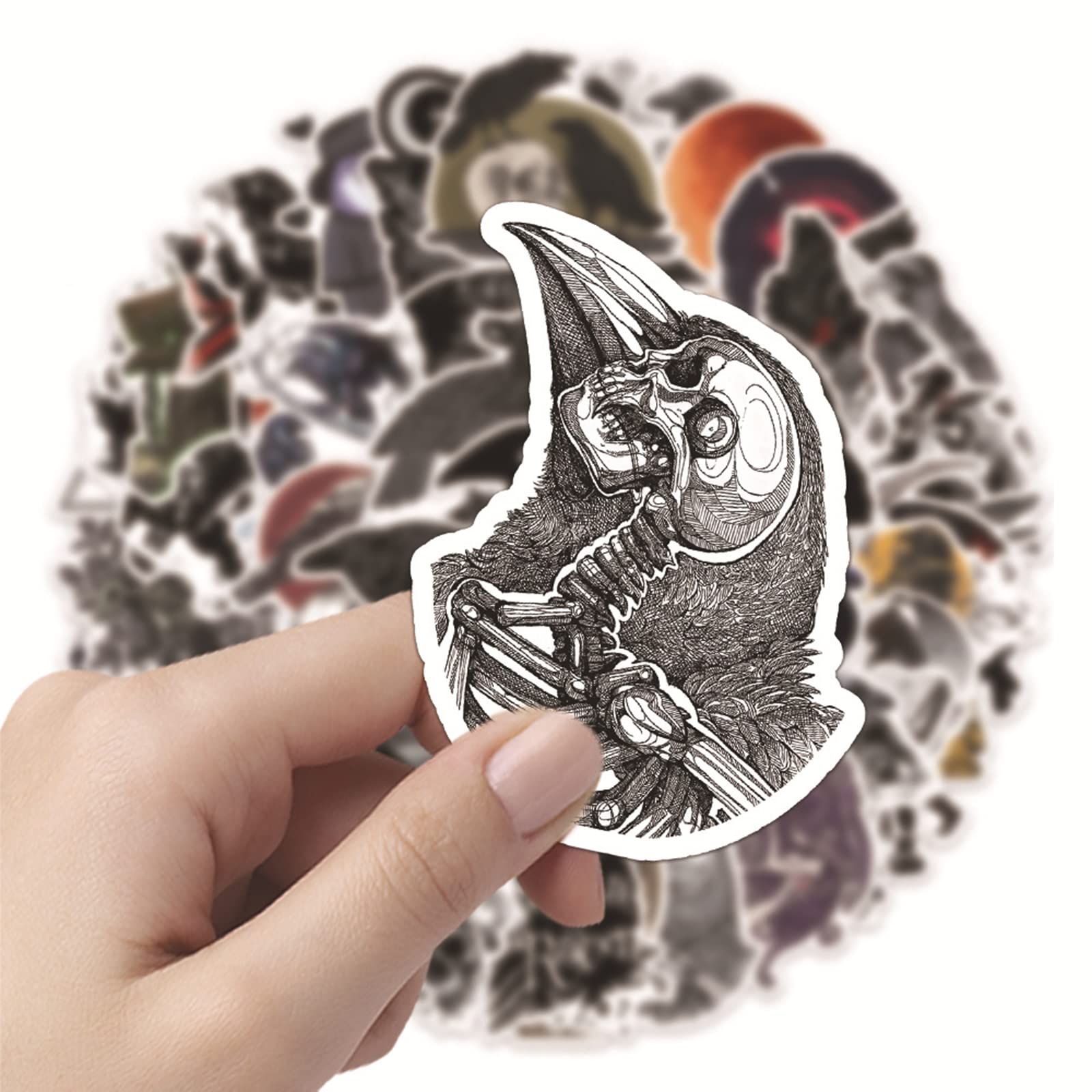 50pcs Crow Stickers Decals - Gothic Raven Bird Vinyl Decals for Scrapbooking, Water Bottles, Laptops, Phones, Notebooks, Cars, Luggage, Journals, Skateboards & Helmets - Waterproof Durable Graffiti Art Decals for DIY Crafts & Urban Decor