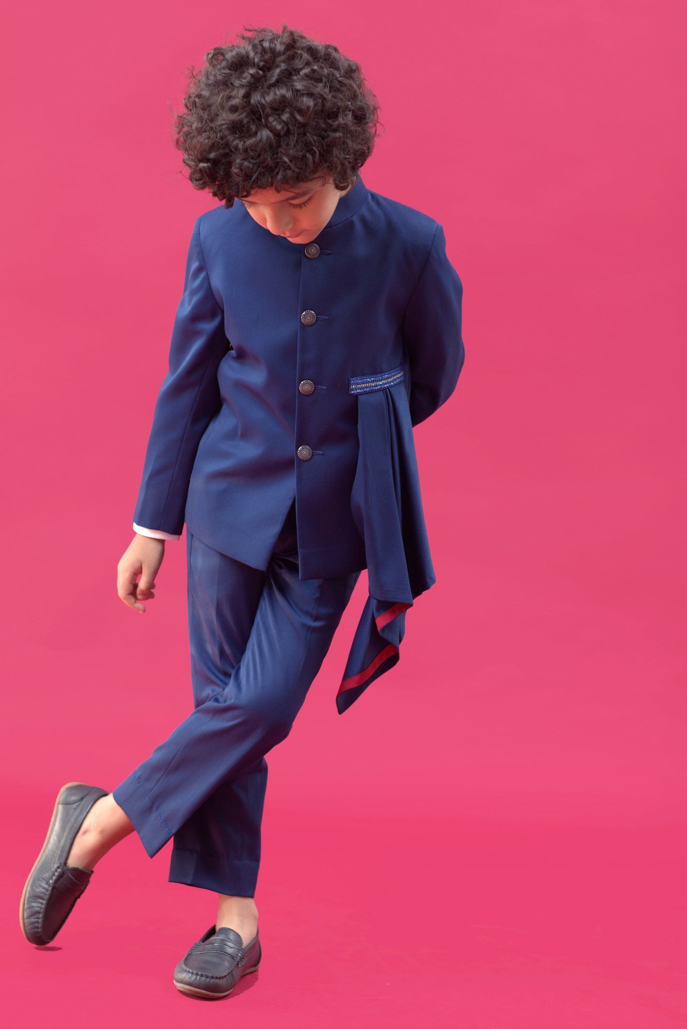 Pre Order: Elegant Blue Jodhpuri Suit with Stylish Drape - Perfect for Weddings, Festivals & Special Occasions