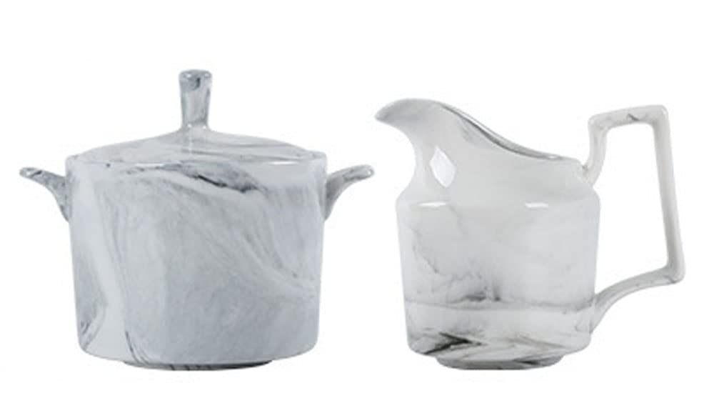 Marbling Ceramic Milk Jug and Sugar Bowl Set - Elegant Coffee Creamer Pitcher for Serving - Perfect for Breakfast, Tea Time, and Coffee Shops