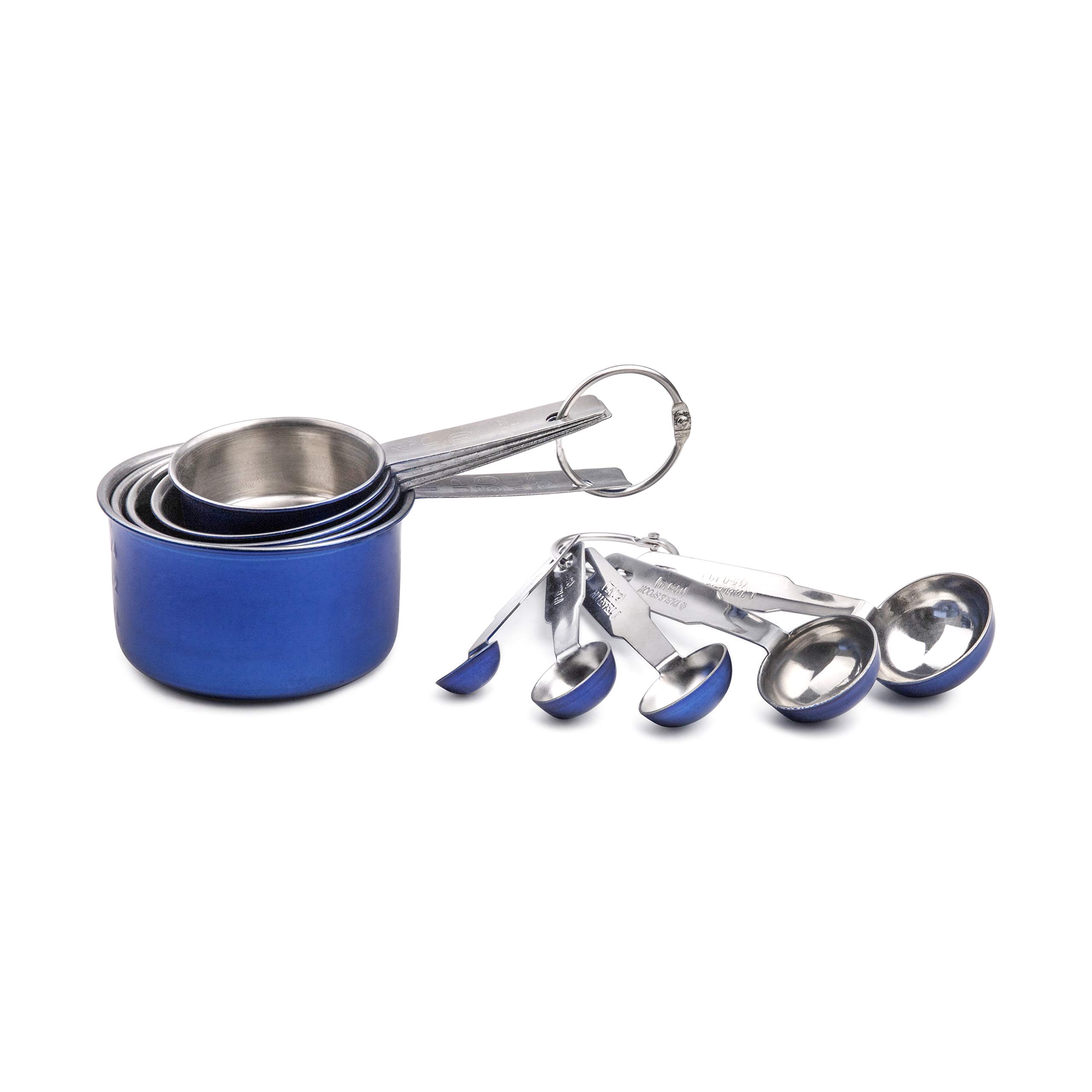 MITBAK 10-Piece Stainless Steel Measuring Cups and Spoons Set - Stackable Kitchen Essentials for Baking & Cooking | Blue Measuring Cup Set | Perfect for Home Bakers & Professional Chefs | Ideal for Measuring Dry & Liquid Ingredients