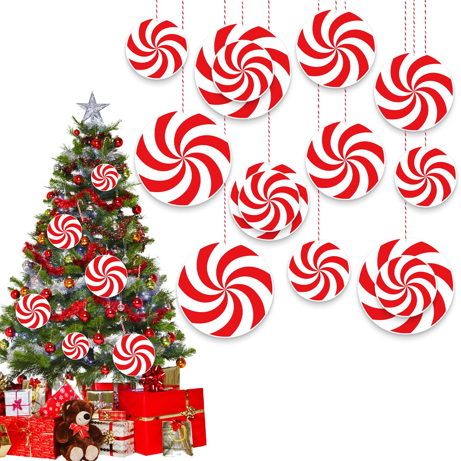 21 Pcs Peppermint Candy Cutouts - Christmas Decor for Classroom & Home Parties