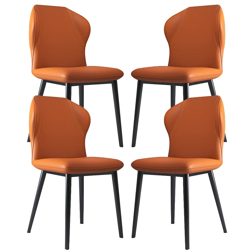 FETYDSE 4-Piece Leather Dining Chair Set - Ergonomic Backrest & Sturdy Metal Legs for Kitchen, Counter, Lounge, Living Room & Reception - Comfortable & Stylish Seating (Orange) - Perfect for Home, Office & Restaurant Use