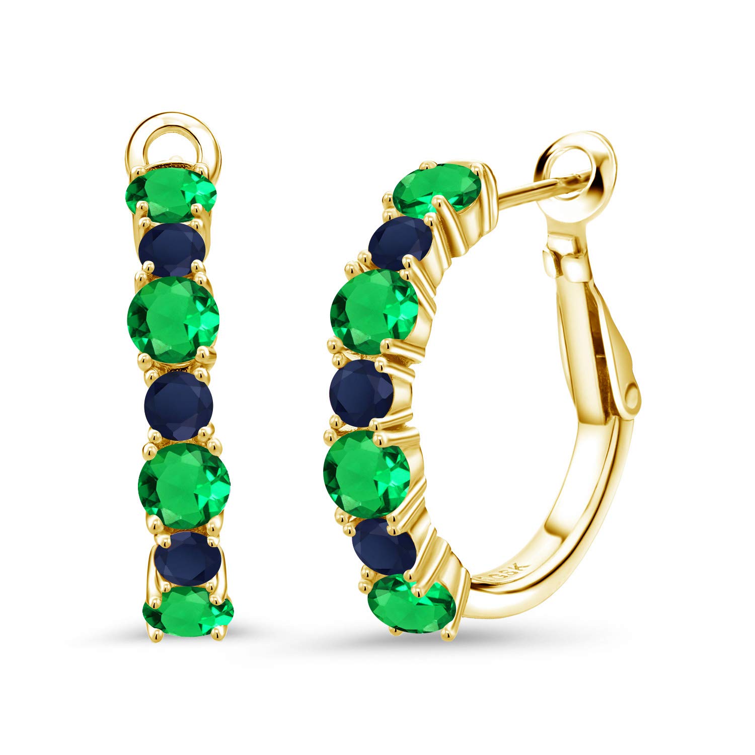 3.18 Ct Green Simulated Emerald & Blue Sapphire 18K Gold Plated Hoop Earrings for Women - Elegant Jewelry Gift for Birthday, Anniversary & Special Occasions