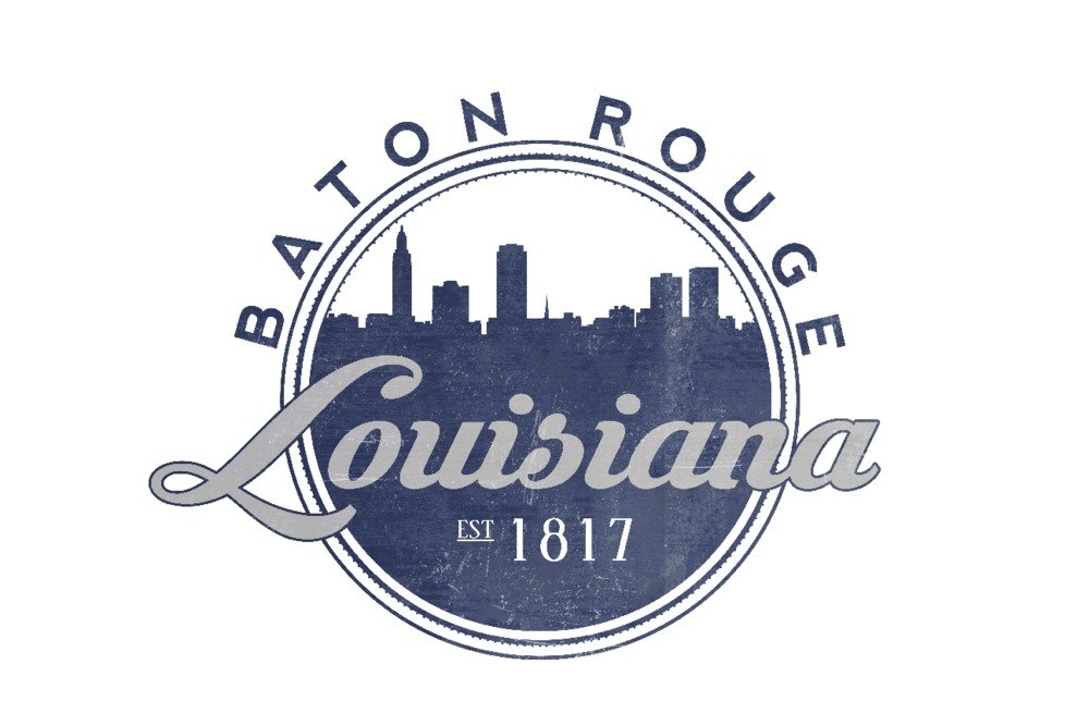 Baton Rouge Louisiana Skyline Seal Blue Art Print - 24x36 Signed Wall Decor Poster - Perfect for Home, Office & Gift Giving