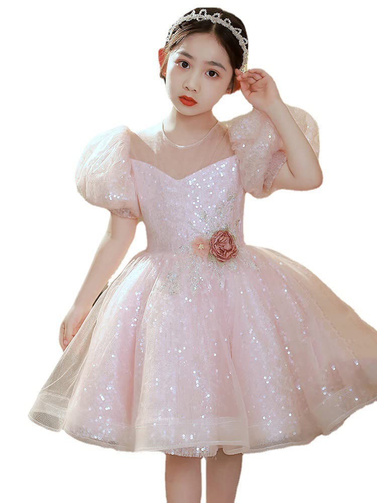 Sparkly Princess Tutu Dress for Girls - Sequin & Fluffy Ball Gown with Puff Short Sleeves - Perfect for Pageants, Flower Girls, Birthday Parties & Special Occasions