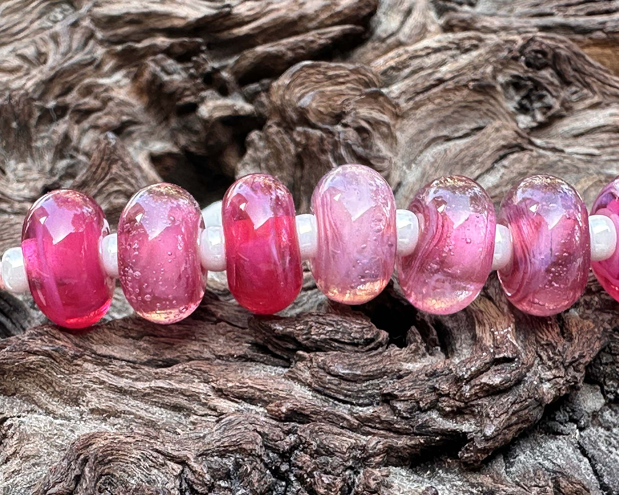 11-Piece Pink & Magenta Lampwork Glass Beads Set | Handmade SRA Beads for Jewelry Making, DIY Crafts | Perfect for Bracelets, Necklaces & Home Decor