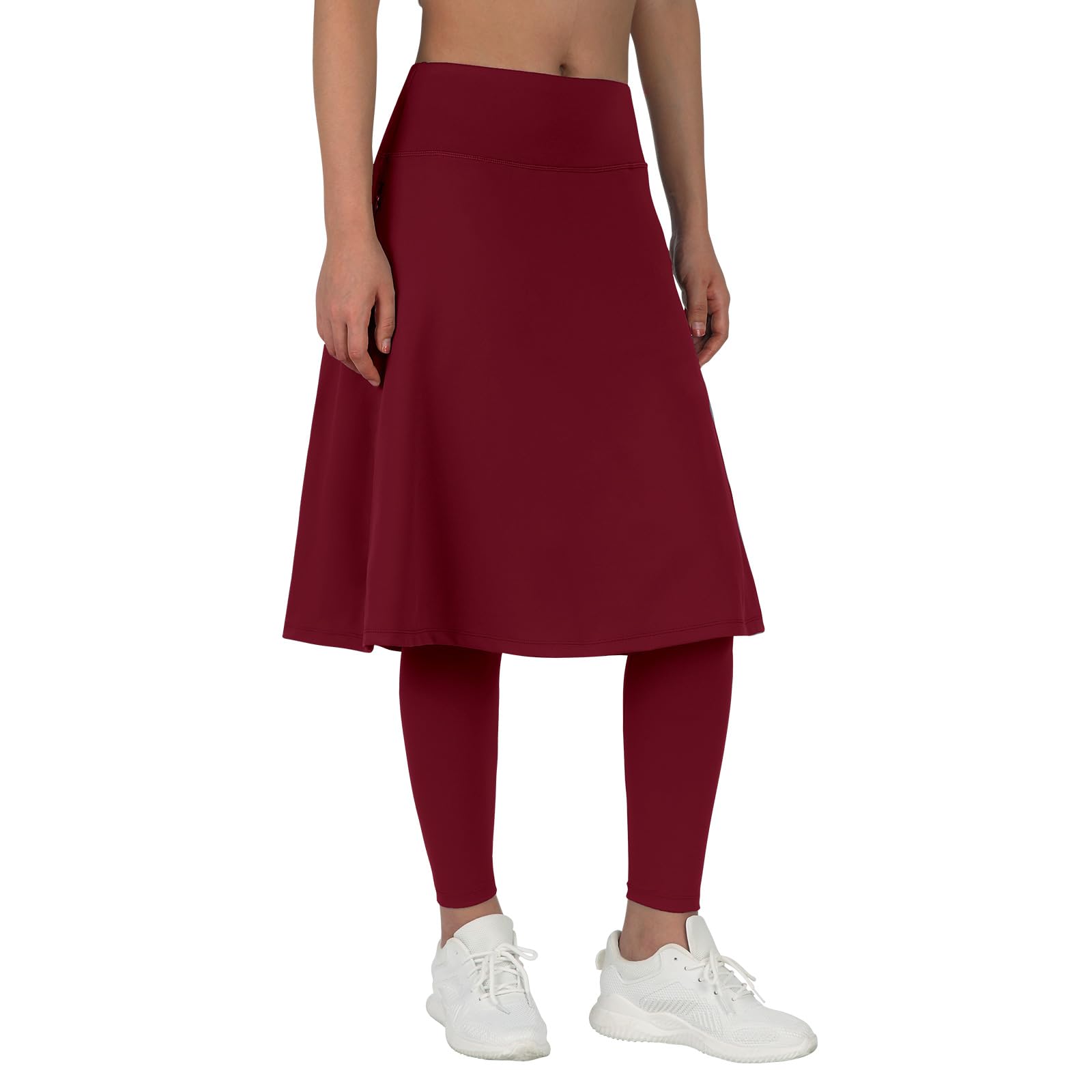 ANIVIVO Women's Long Knee-Length Skirt with Built-in Leggings - High Waisted Stretchy Skirted Leggings with Pockets for Workout, Yoga & Casual Wear