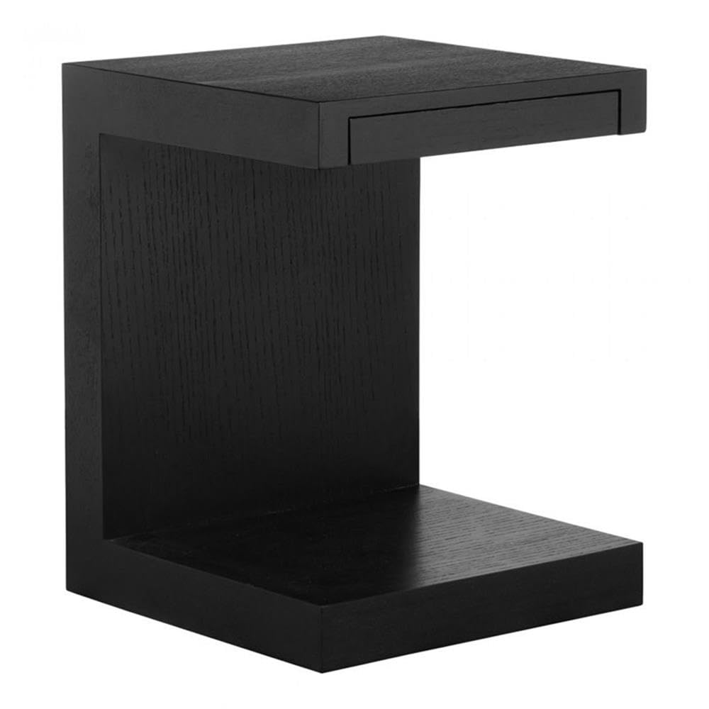 MAKLAINE Modern Rectangle Wood Side Table with Single Drawer - Black Oak Finish | Perfect for Living Room, Bedroom & Office Nightstand