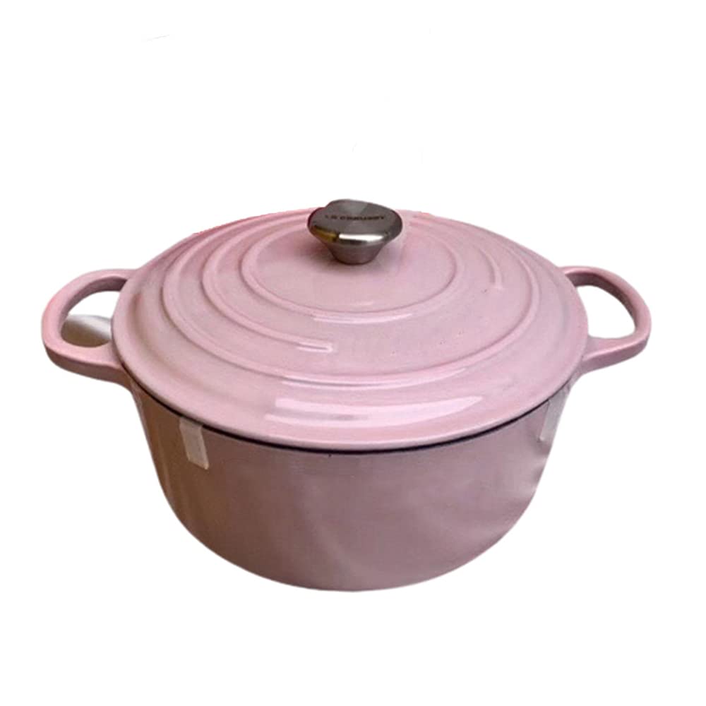 Premium AIBAB Enameled Cast Iron Dutch Oven - 24cm Pink Braising Pan with Non-Stick Coating, Excellent Heat Retention & Versatile Heat Source Compatibility - Perfect for Soups, Stews, Baking & Camping Cooking
