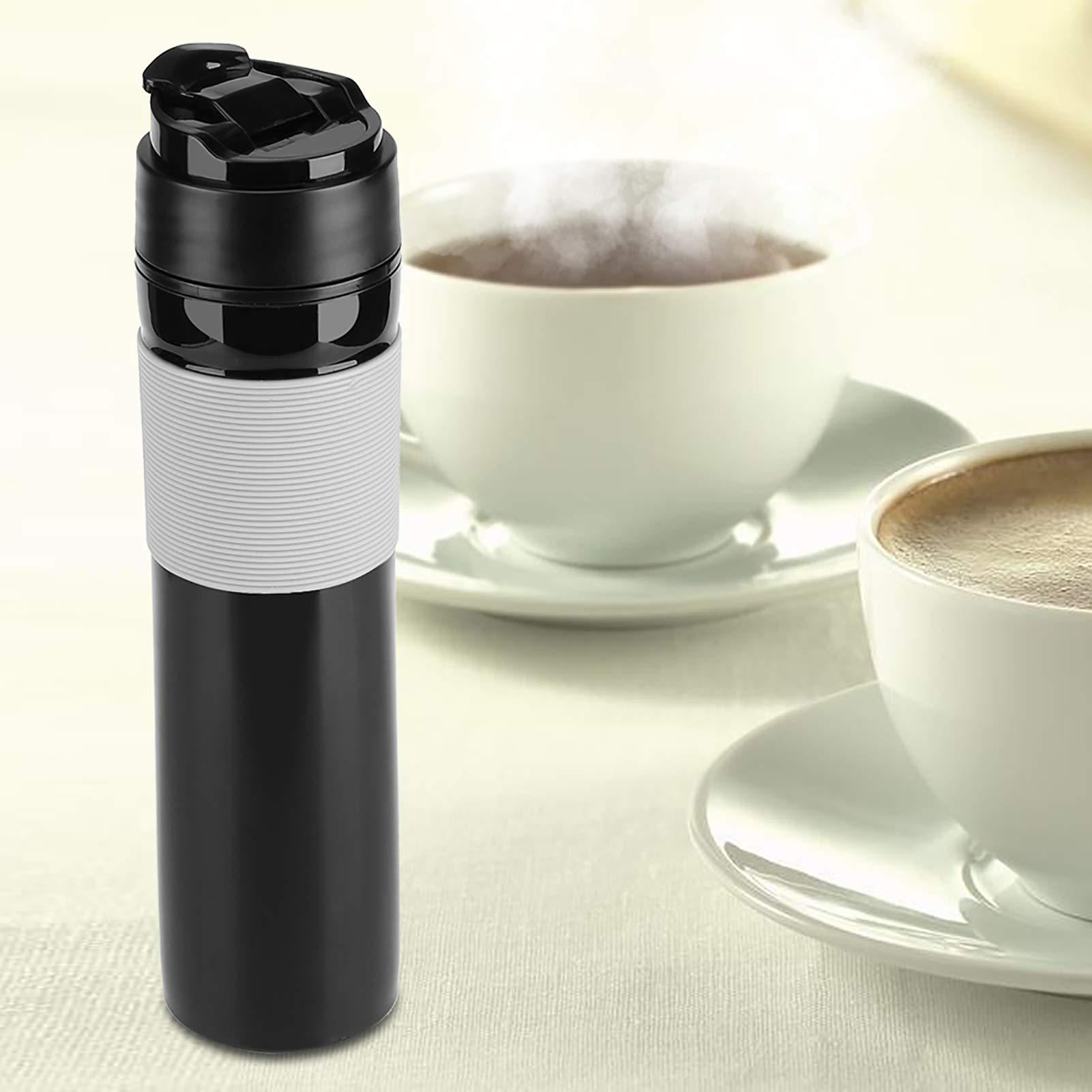 Greensen 350ml French Press Coffee Maker - Portable Travel Mug for Coffee & Tea, Insulated Stainless Steel Thermos for Work, Car, Camping & Outdoor Adventures (Black)