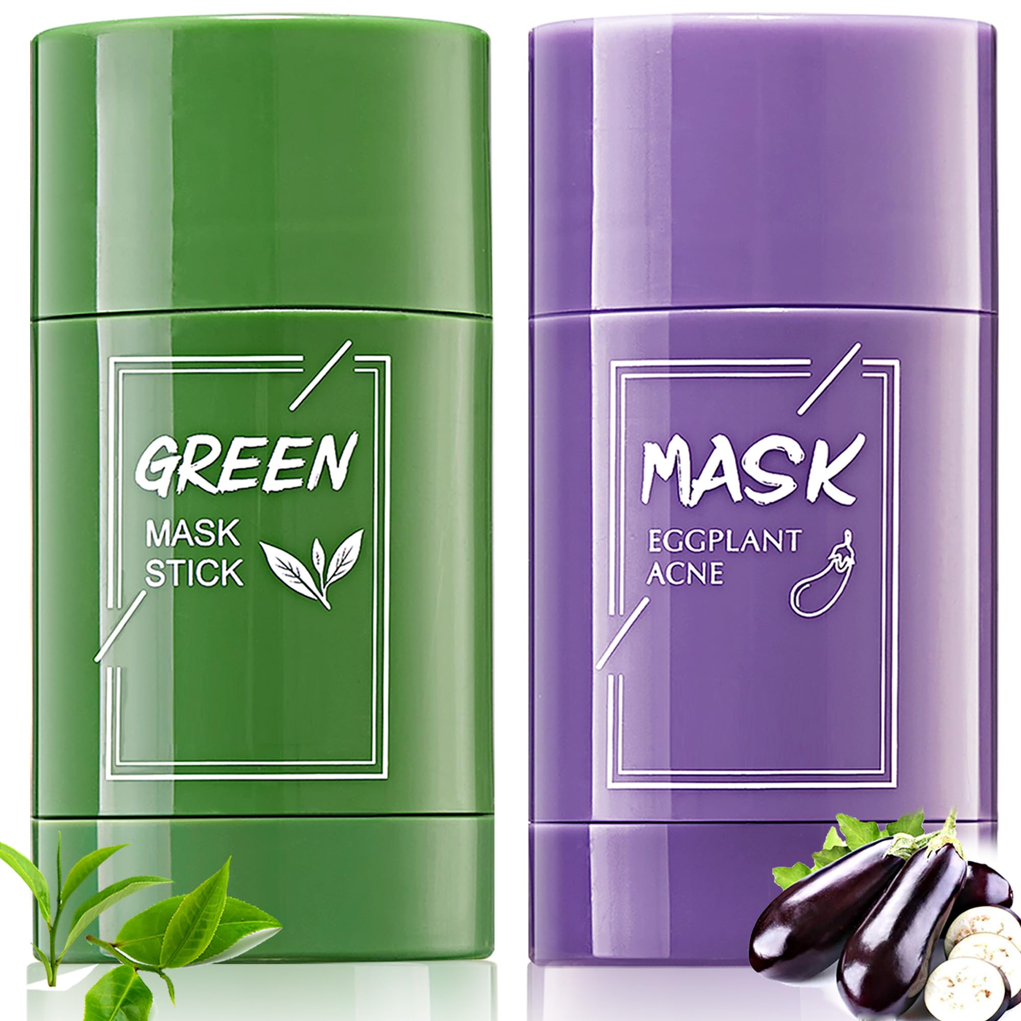 FORALES 2-in-1 Green Tea & Eggplant Extract Facial Mask Stick - Travel Friendly Deep Cleansing & Moisturizing Stick for Oily & Dry Skin - Oil Control & Skin Nourishment for Women & Men - Perfect for Travel, Gym & Daily Skincare Routine