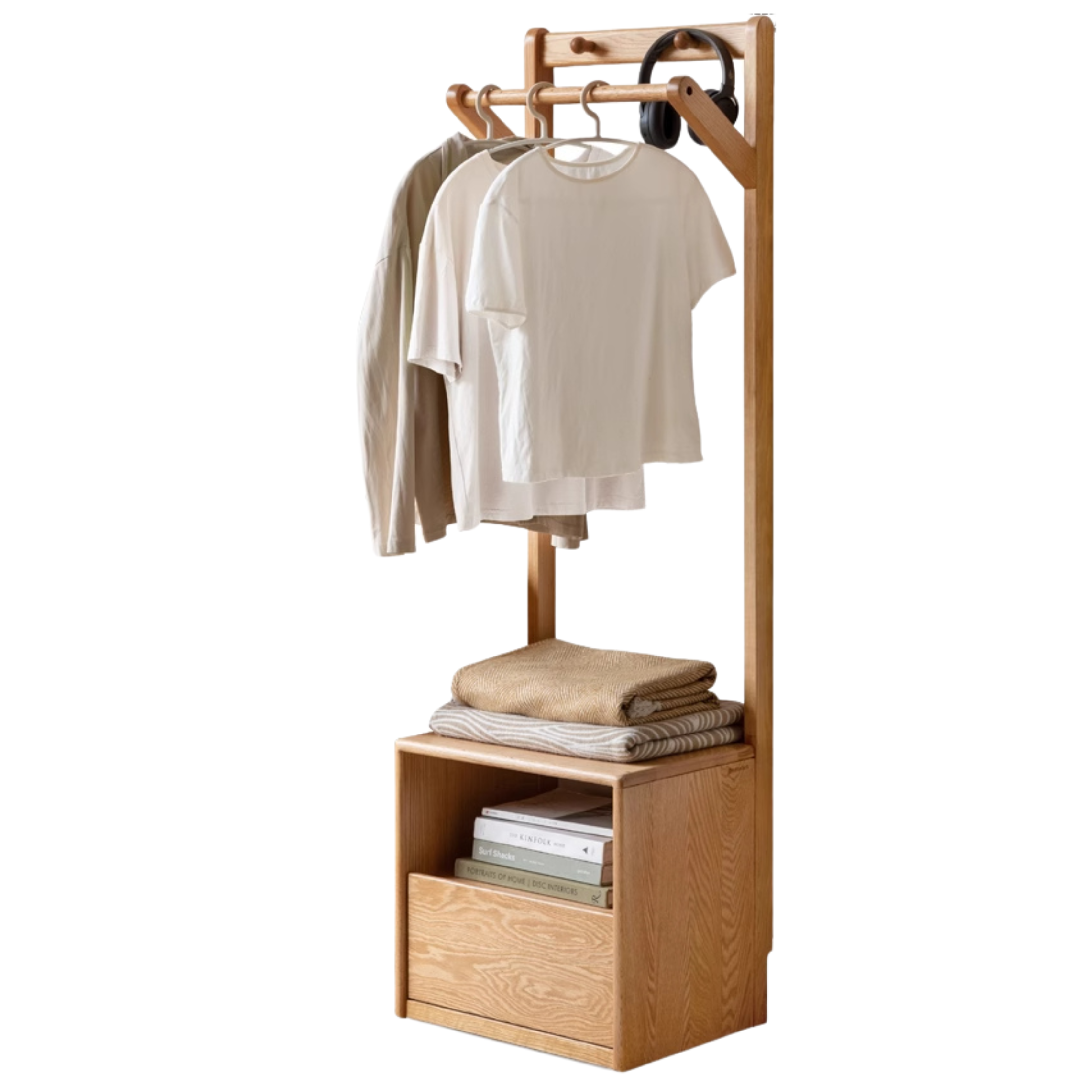 Nordic Solid Wood Clothes Rack - Oak & Birch Floor Storage Organizer for Bedroom, Closet, and Entryway