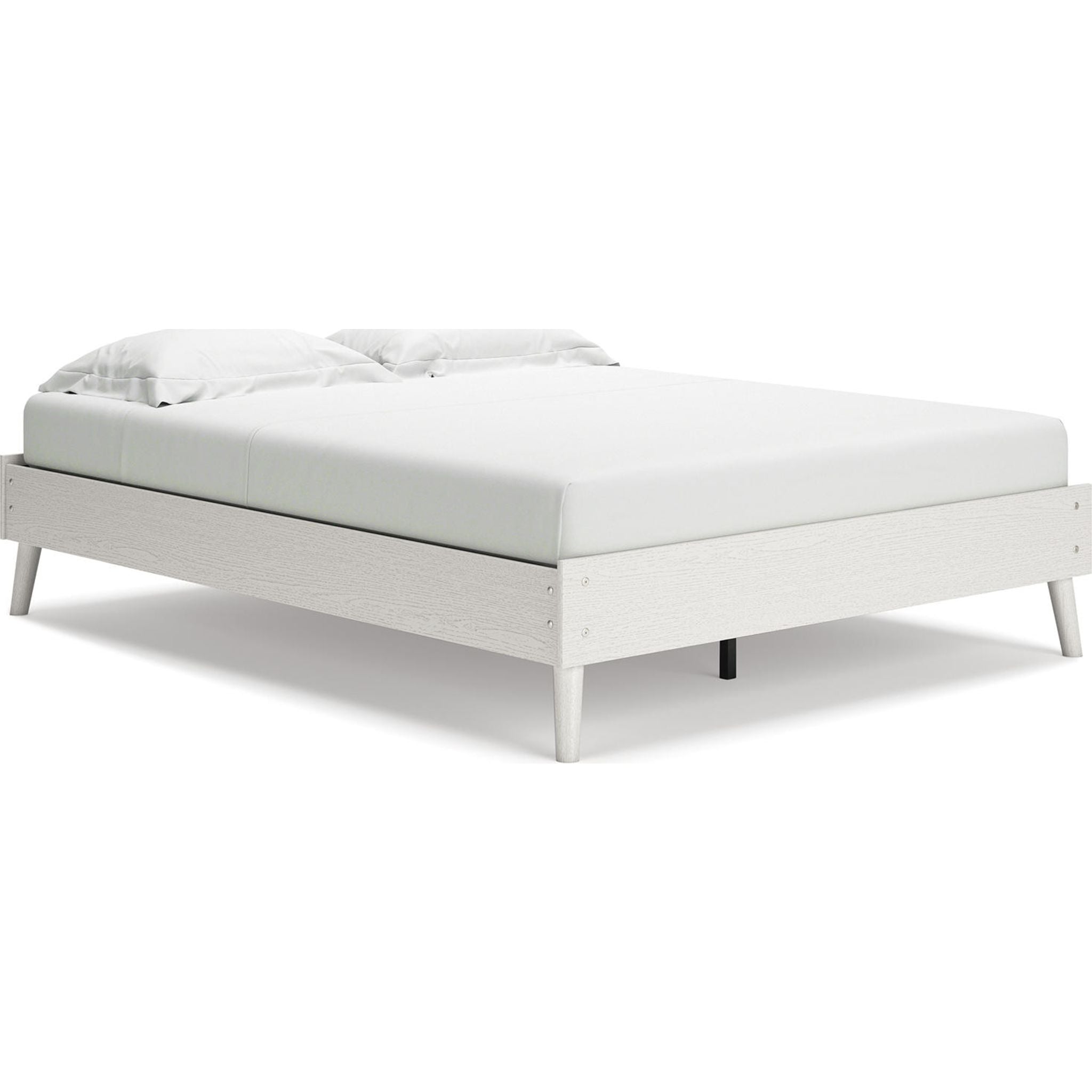 Aprilyn Queen Platform Bed Frame - White Wooden Modern Minimalist Bed with Sturdy Slats - Perfect for Bedroom, Guest Room & Small Spaces