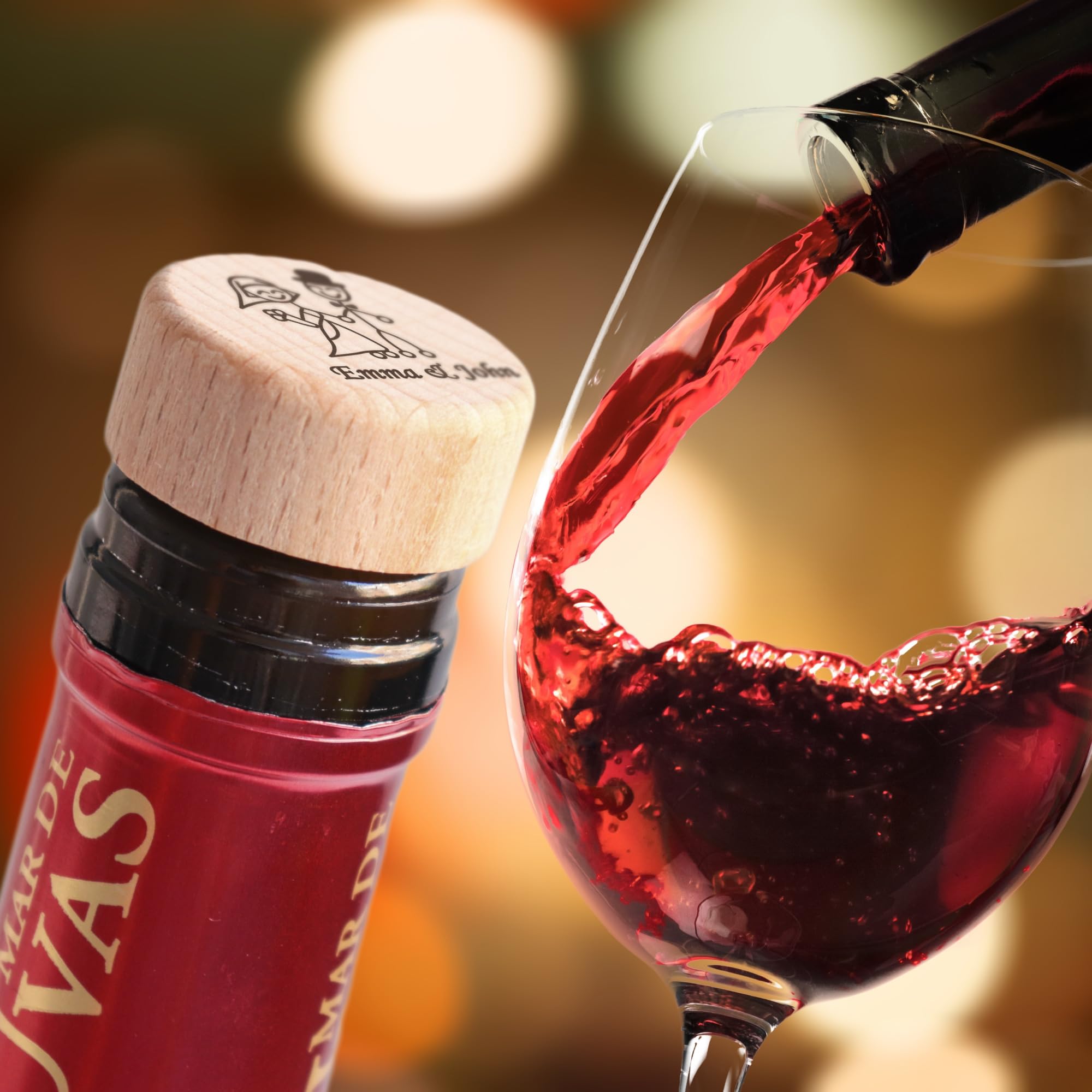 Personalized Engraved Wooden Wine Bottle Stoppers - Custom Wedding Gifts Set, Housewarming Present, Party Favors in Bulk - Perfect for Weddings, Anniversaries, New Home Celebrations & Wine Tasting Events (Couple Figures Design)