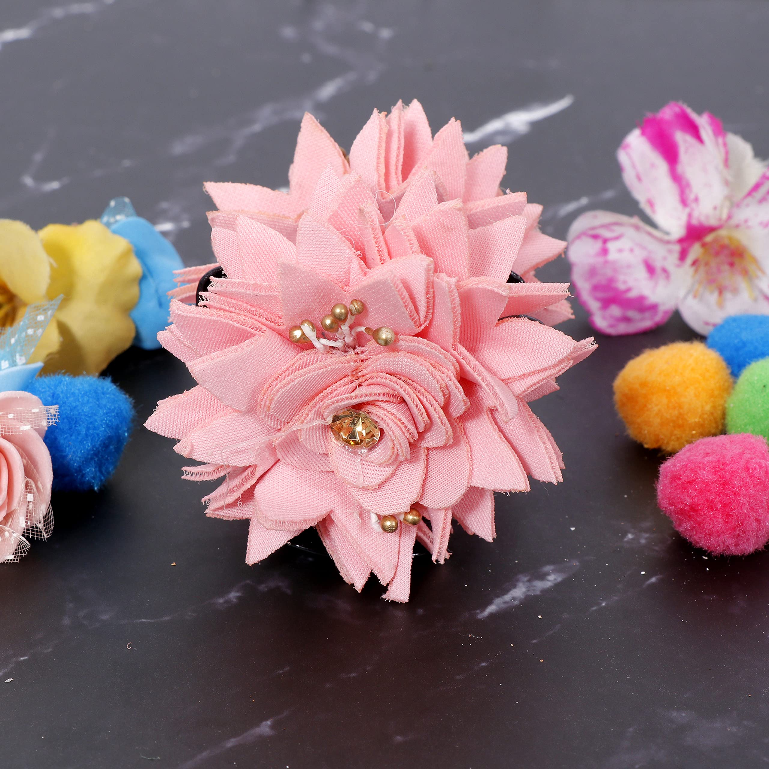 Honbon Fashion Fabric Pink Hair Clip with Golden Stone - Stylish Flower Hair Clutch for Women & Girls (Pack of 1) - Perfect for Parties, Weddings & Everyday Accessories