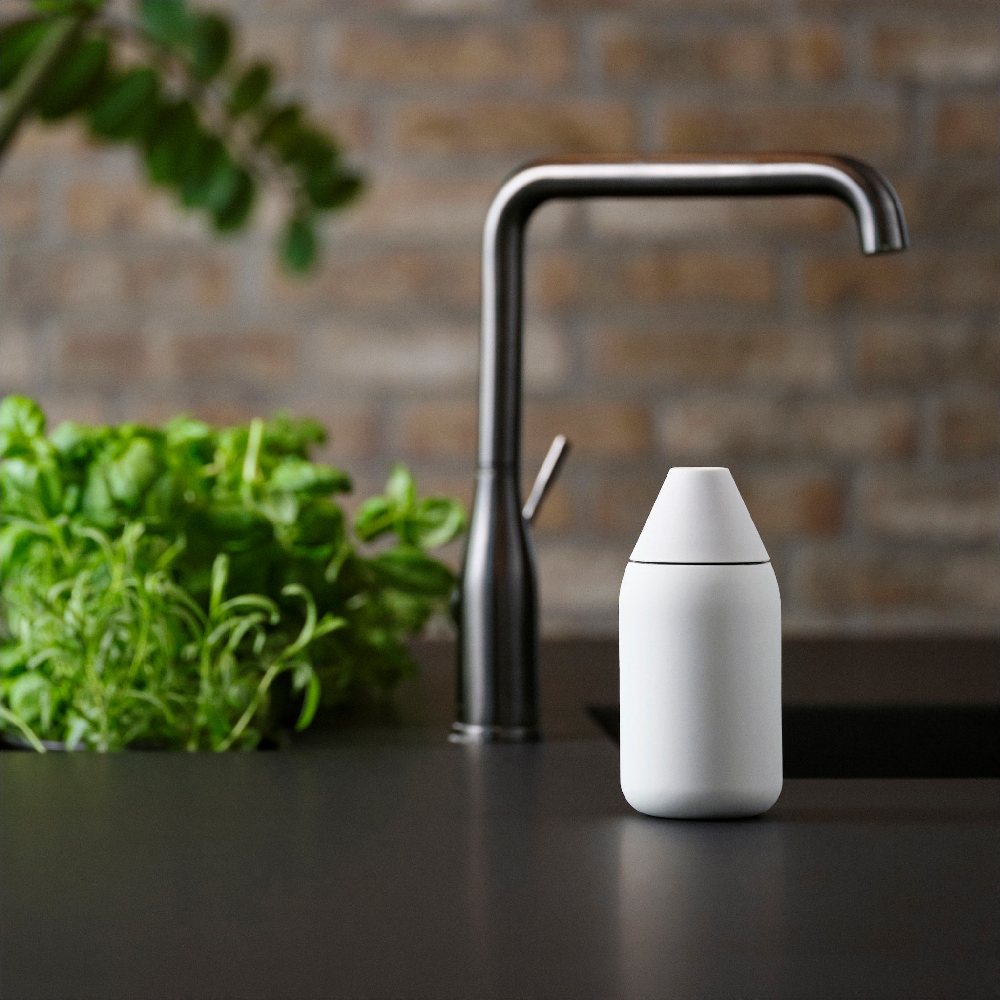ZONE DENMARK 300ml Single Soap Dispenser with Lid - 15cm Tall Bathroom Organizer in Warm Grey | Perfect for Kitchen, Bathroom & Office Countertop Storage