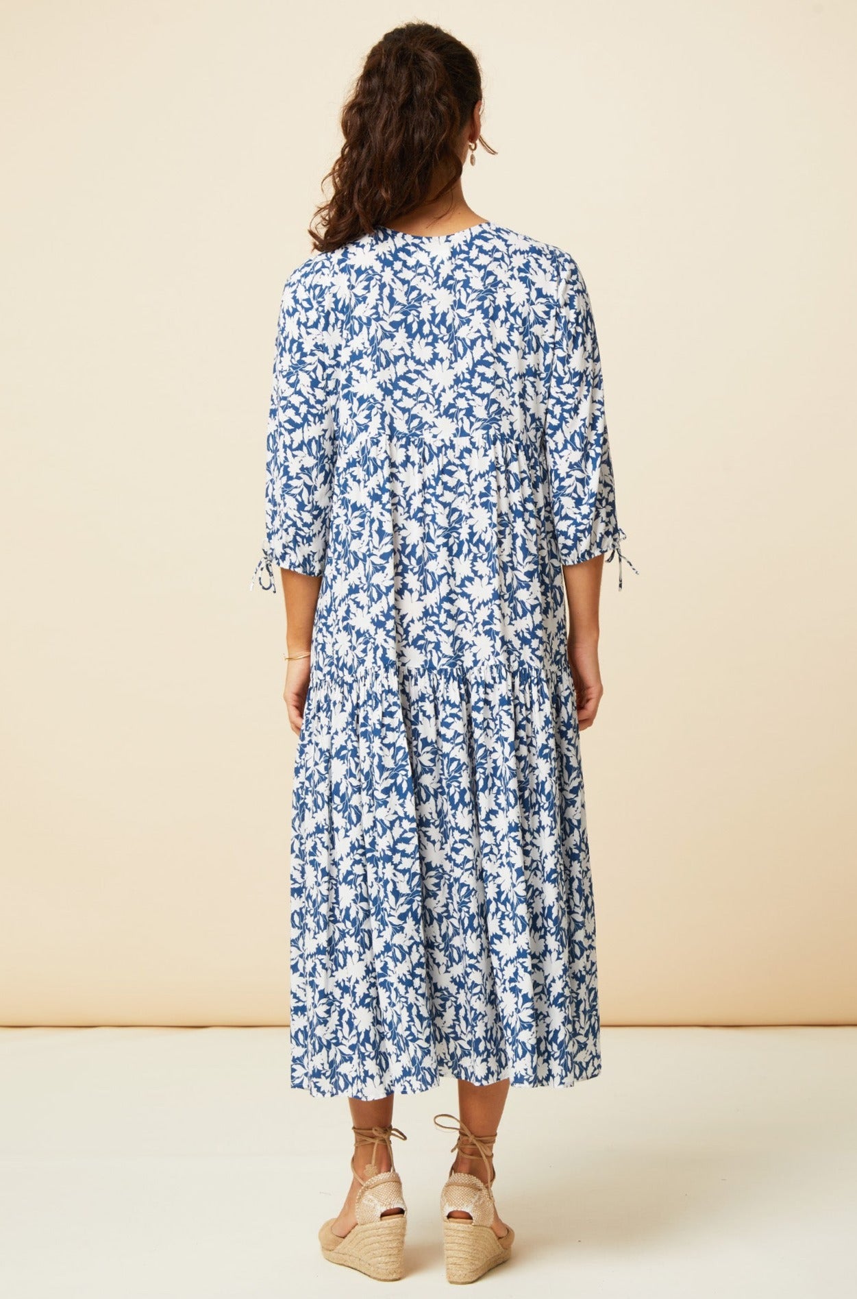 Virginia EcoVero™ Midi Dress - Sustainable Navy & White Floral Summer Dress for Women | Beach Wedding, Garden Party & Casual Outings
