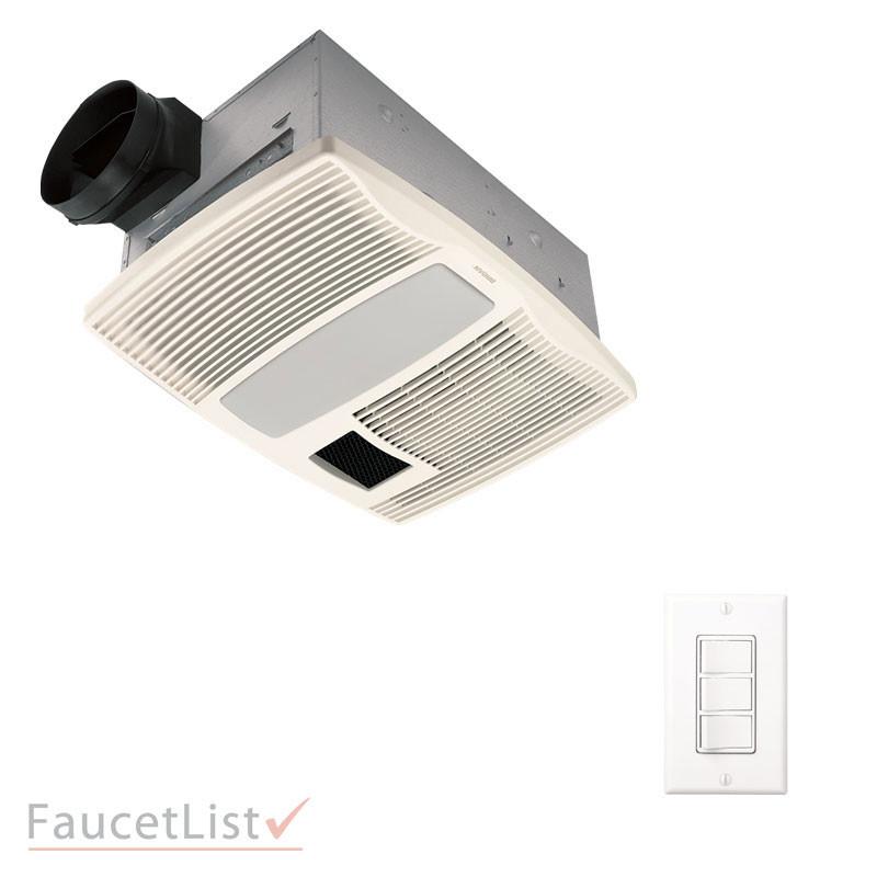 Broan QTX110HFLT Ultra Quiet Bathroom Exhaust Fan with Heater, LED Light & Night Light - 4-in-1 Ceiling Ventilation System with Wall Control Kit (3 Switches) - Perfect for Bathrooms, Laundry Rooms & Small Spaces