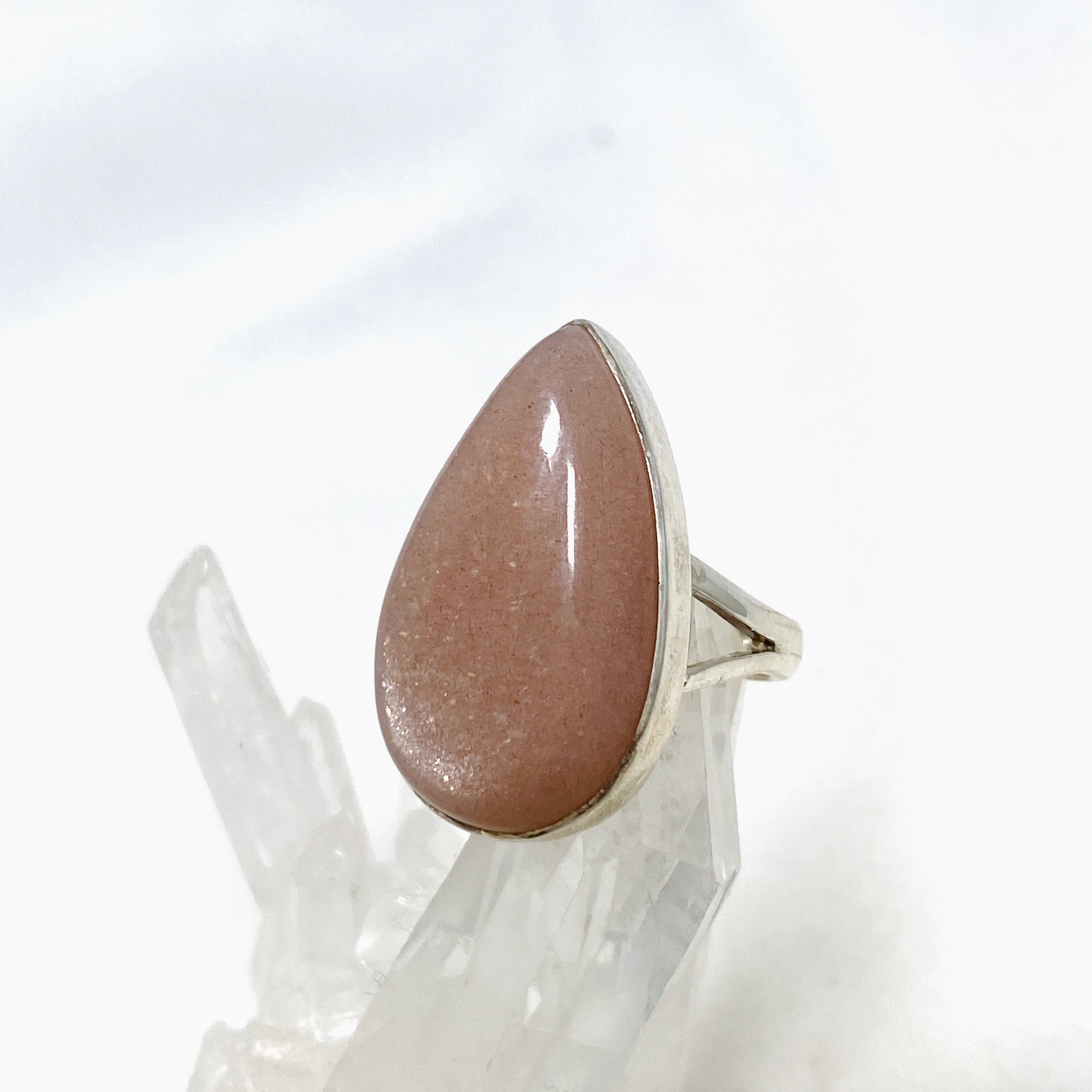 Peach Moonstone Teardrop Ring - Size 7 Silver Jewelry KRGJ2172 | Elegant Dainty Ring for Women, Perfect for Weddings, Parties & Everyday Wear