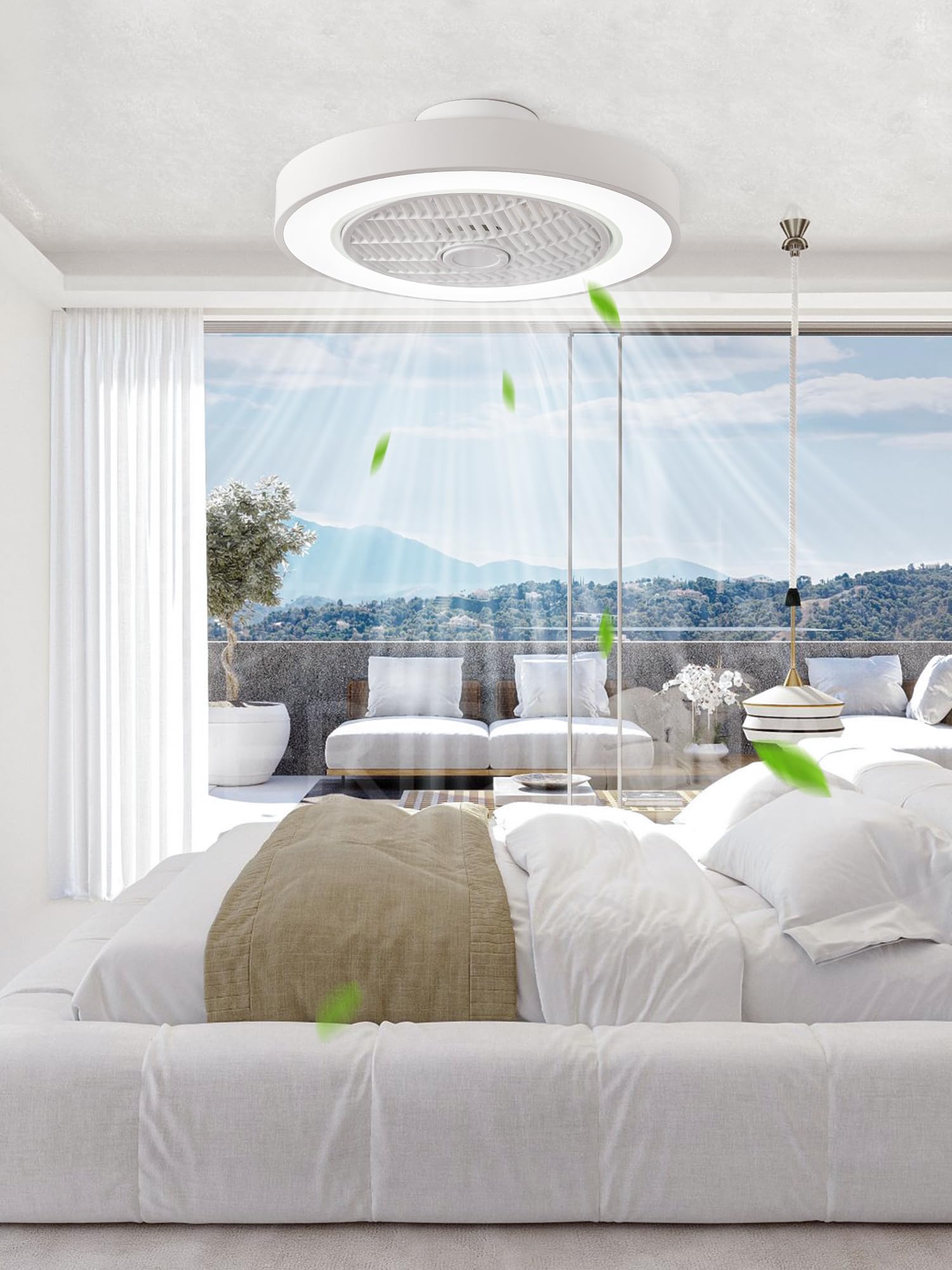 LEDIARY 20 Inch Low Profile Ceiling Fan With Light - Remote Control LED Bladeless Flush Mount Fan, 3000-6000K Color Temperature, 6 Speed Settings, 3000LM Brightness, 57W Energy Efficient (White) - Perfect for Bedroom, Living Room, and Office Spaces