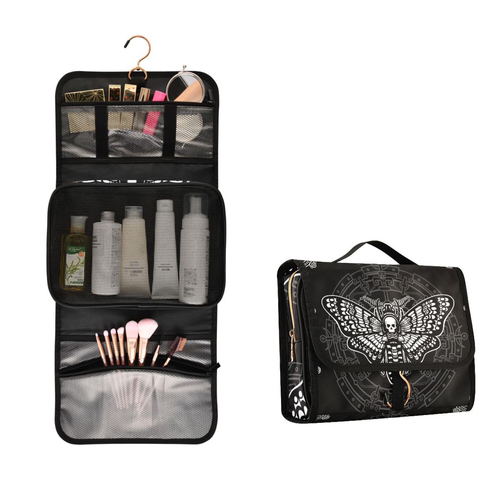 MNSRUU Hanging Travel Toiletry Bag Set - 3 Pack Clear Cosmetic Organizer with Moth & Butterfly Design | Portable Makeup Bag for Women, Men | Perfect for Vacation, Gym, Camping & Business Trips