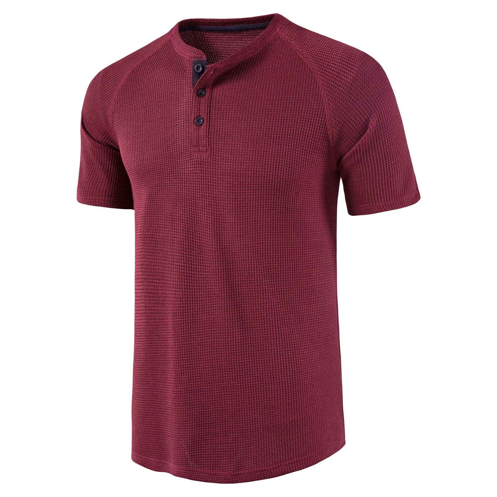LOCALMODE Men's Casual Waffle Henley Long Sleeve T-Shirt | Soft Cotton Crew Neck Top for Everyday Wear | Perfect for Work, Weekend & Layering