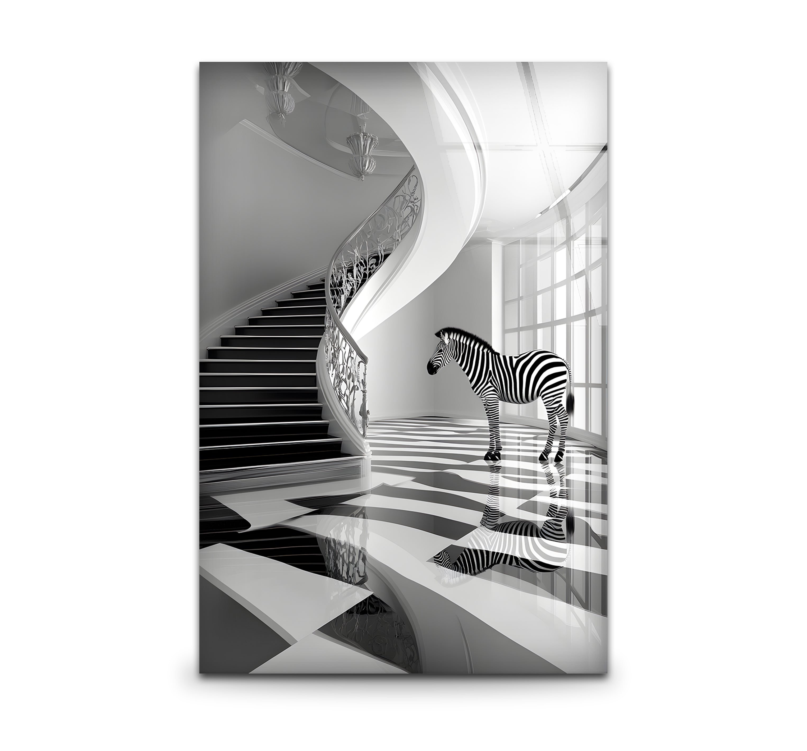 Modern Black & White Zebra Glass Wall Art - Elegant Home Decor for Living Room, Bedroom & Office - Perfect for Contemporary Interior Design