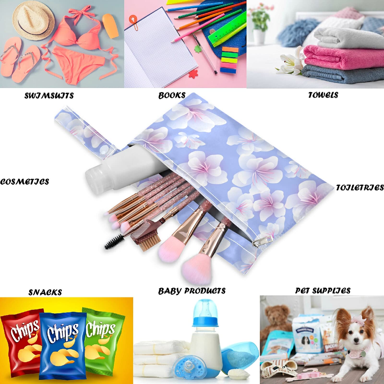 Visesunny Elegant Cherry Blossom 2-Piece Wet Bag Set - Waterproof Zippered Pockets, Washable & Reusable Diaper Organizer for Travel, Beach, Daycare | Perfect for Baby Essentials, Gym Clothes, Swimsuits & Toiletries Storage