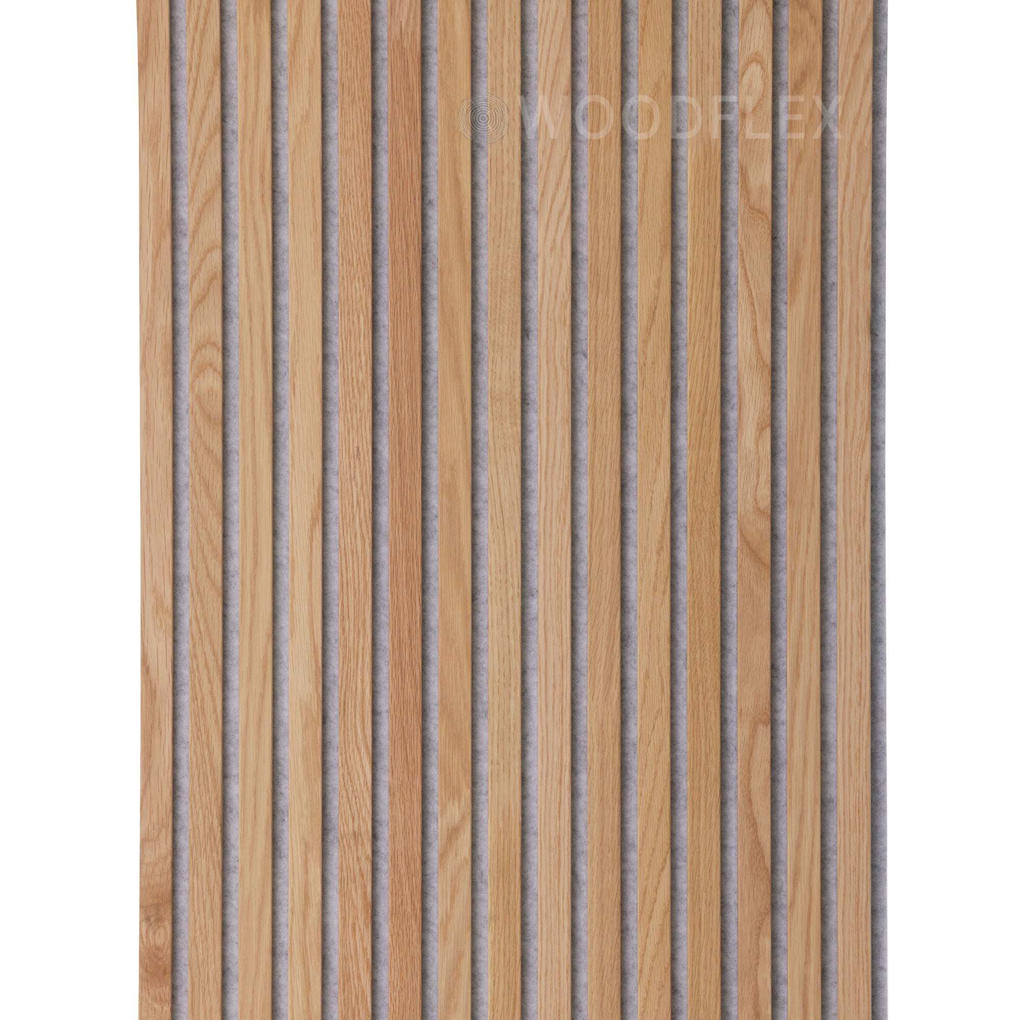 WOODFLEX Flexible Acoustic Wood Slat Panel - 3 Sided Oak Veneer on Light Grey - 2700mm x 600mm - Soundproof Wall Panels for Home Theater, Office & Studio Decoration