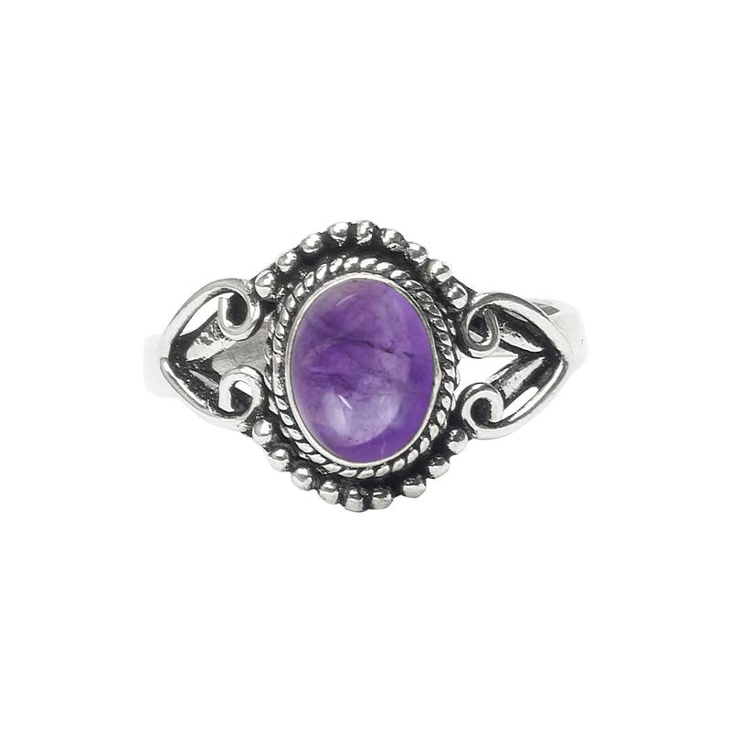 Handmade Amethyst Silver Overlay Ring for Women - Bohemian Jewelry, Size US 5 - Perfect Christmas Gift, Anniversary Present & Special Occasion Gift for Her - Ideal for Everyday Wear, Date Nights & Spiritual Healing