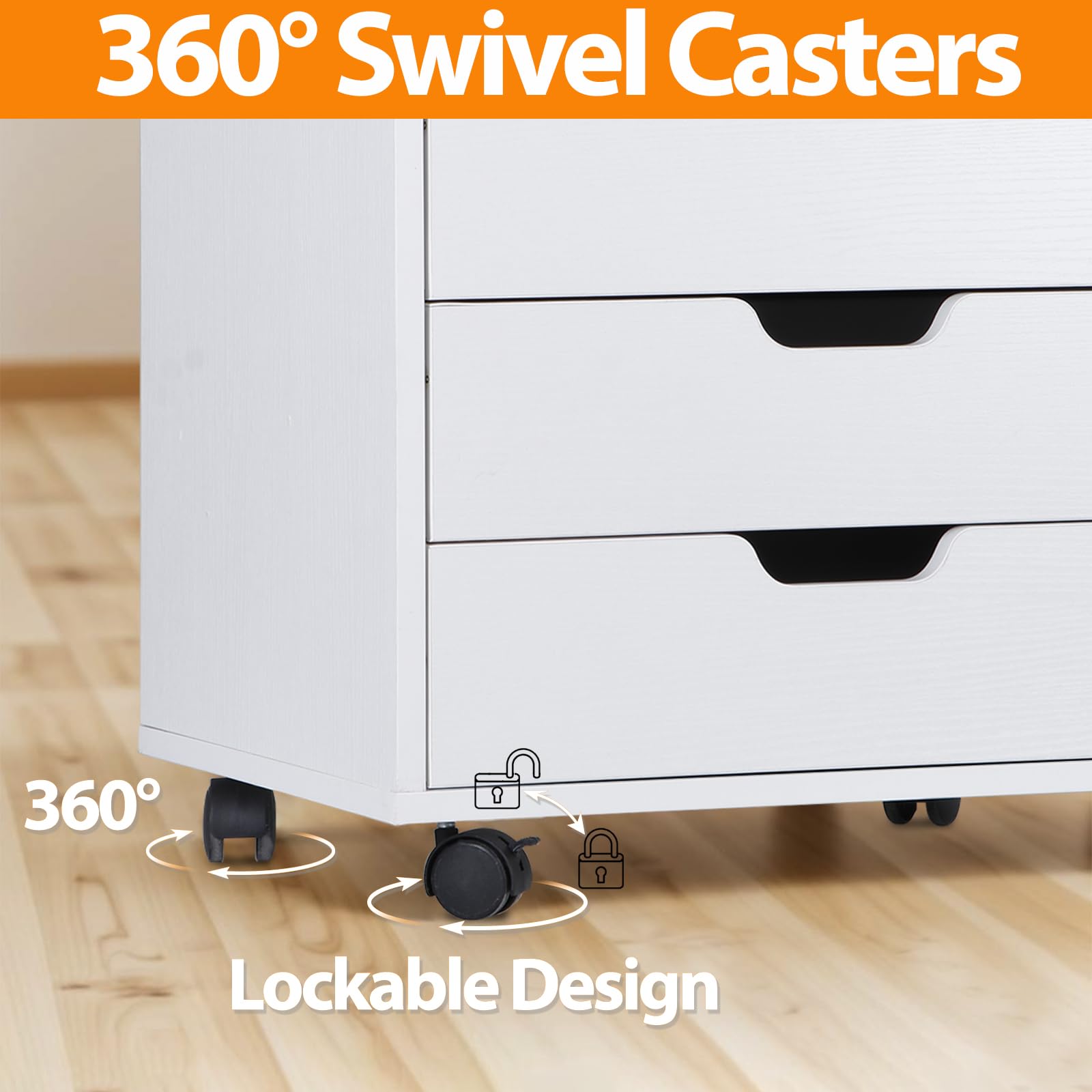 5-Drawer Mobile File Cabinet with Wheels - Under Desk Storage Organizer for Home Office, Small Rolling File Chest & Printer Stand - Modern White Office Furniture for Documents & Supplies (Large, NF0293) - Perfect for Home Offices, Small Spaces & Workspace Organization