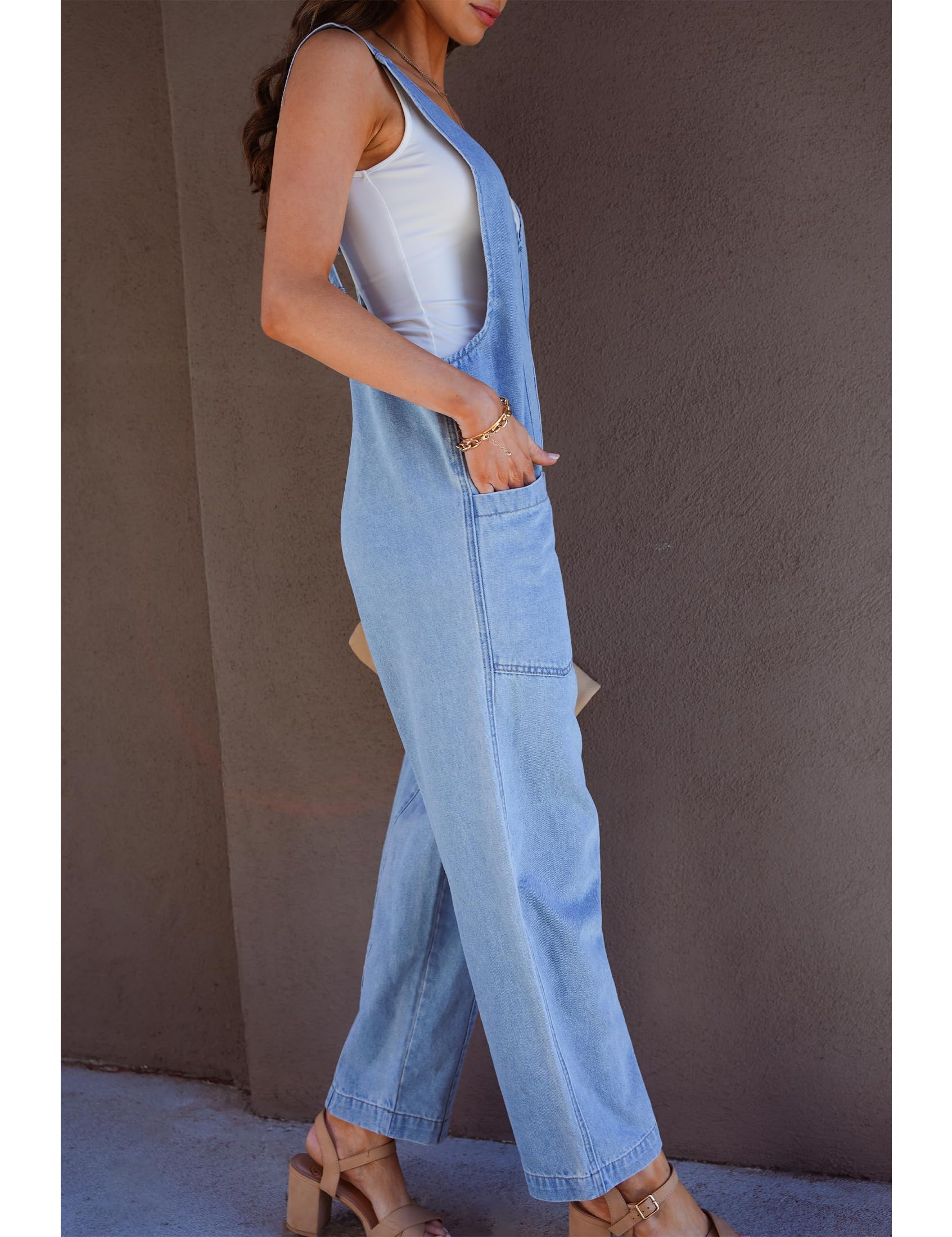 Luvamia Women's Sleeveless Denim Overalls - Casual Baggy Jumpsuit with Pockets | Loose Fit Denim Romper for Summer, Outdoor Activities & Streetwear Fashion